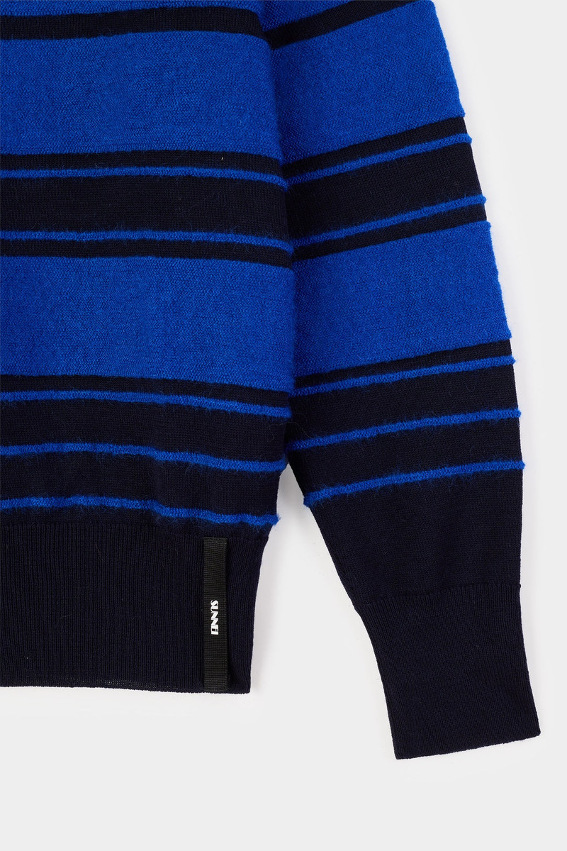 STRIPED KNIT LONSGLEEVE POLO / dark blue & electric blue 6