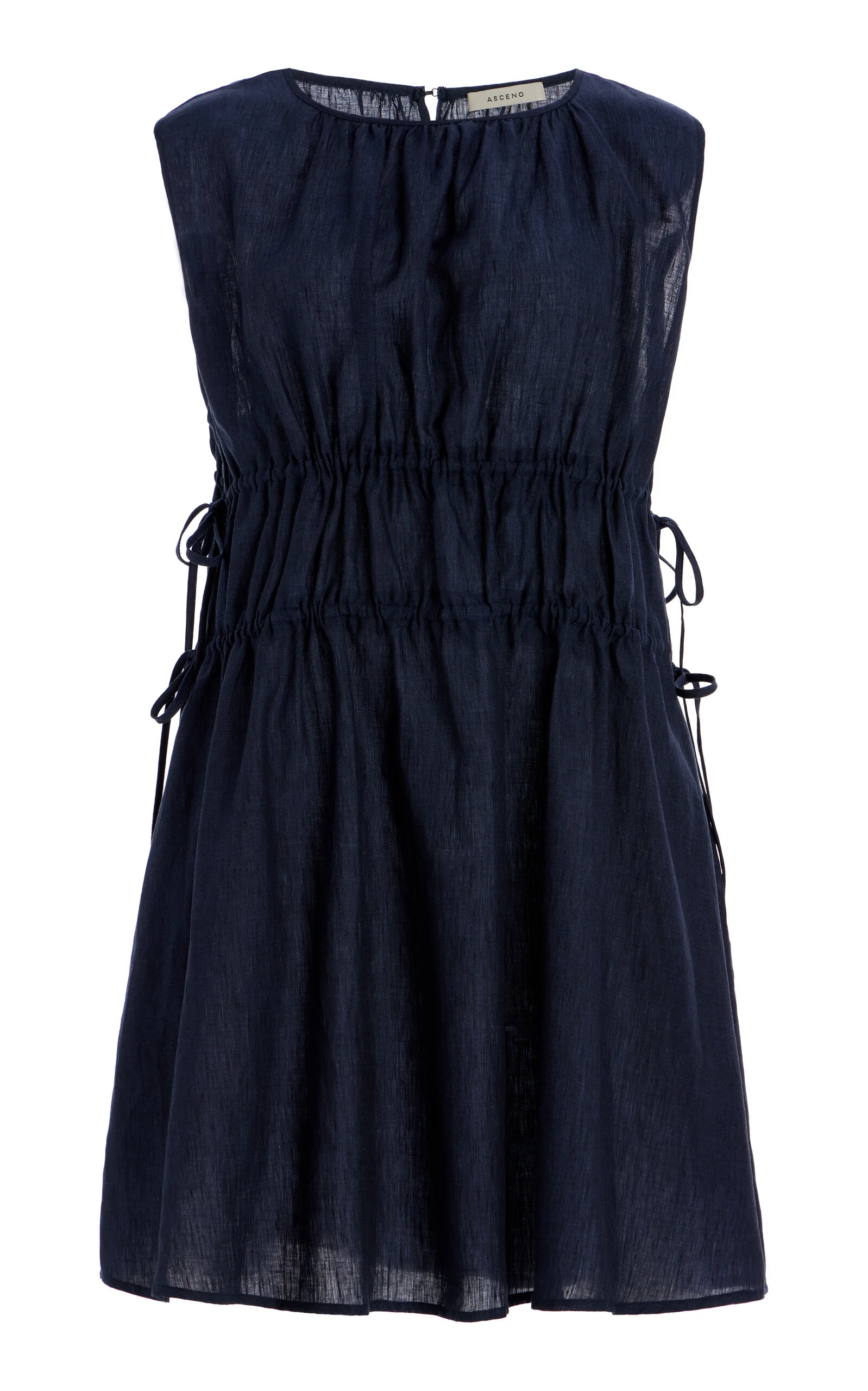 The Como Gathered Linen Mini Dress navy - 1