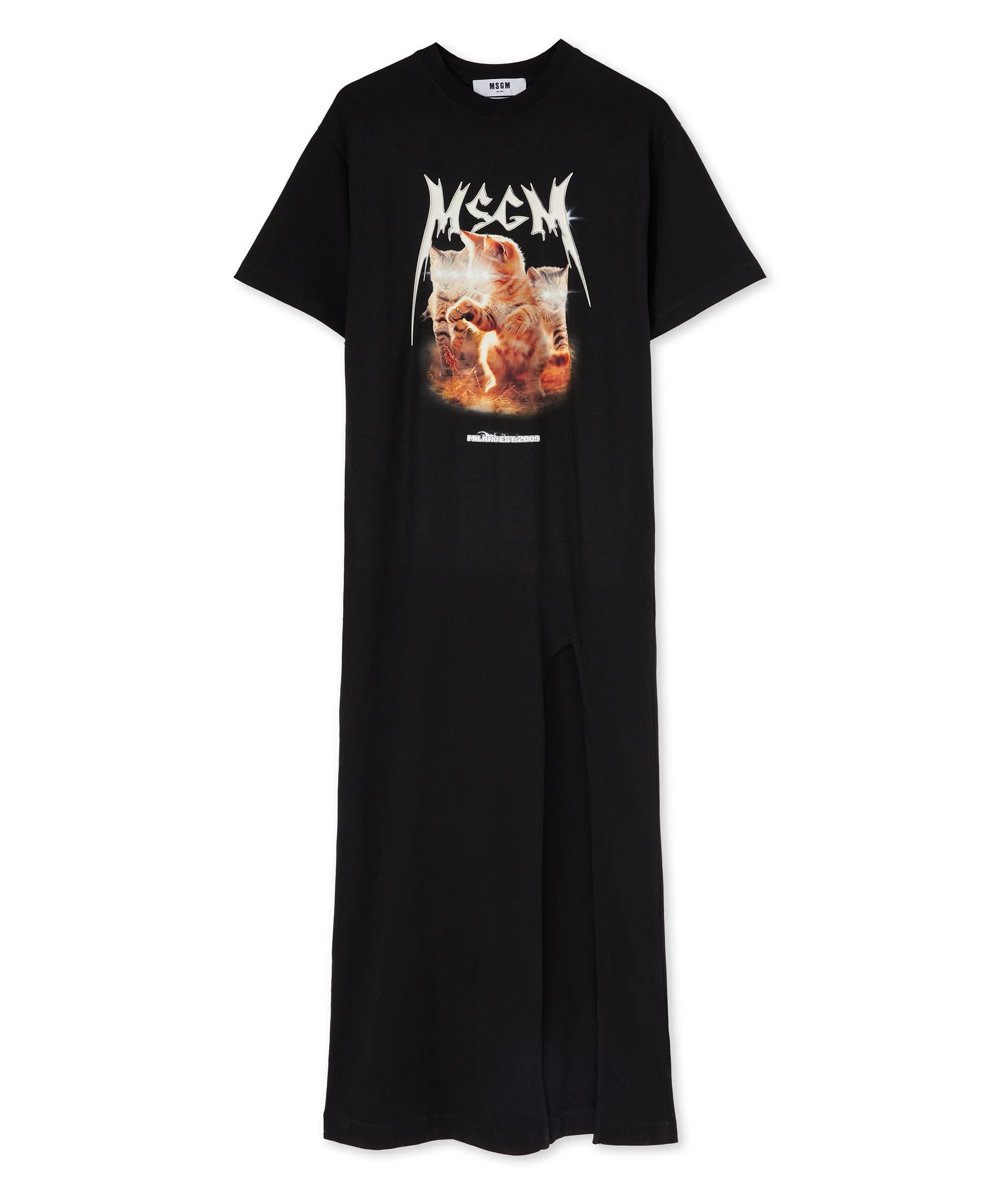 Long T-Shirt dress with "laser eyed cat" print - 1