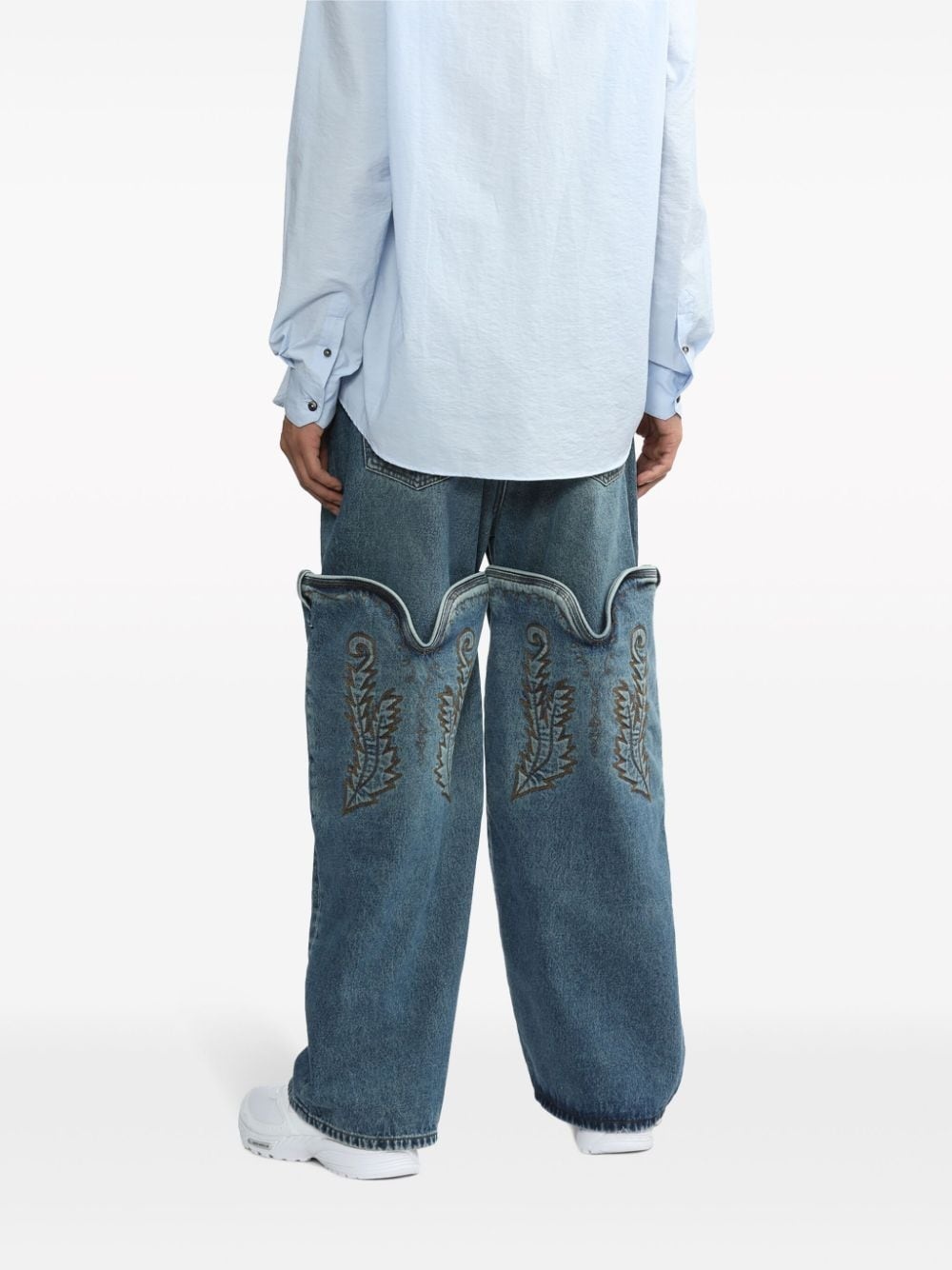 embroidered wide-leg jeans - 4