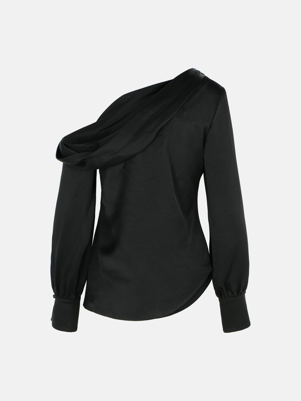 'ALICE' BLACK ACETATE BLEND BLOUSE - 3