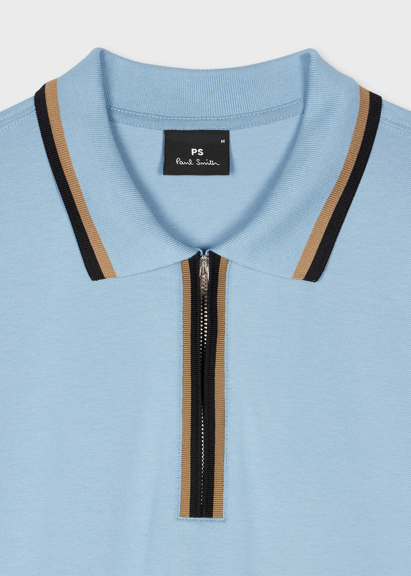 Paul Smith Pale Blue Zip-Neck Polo Shirt With Contrast Tipping outlook
