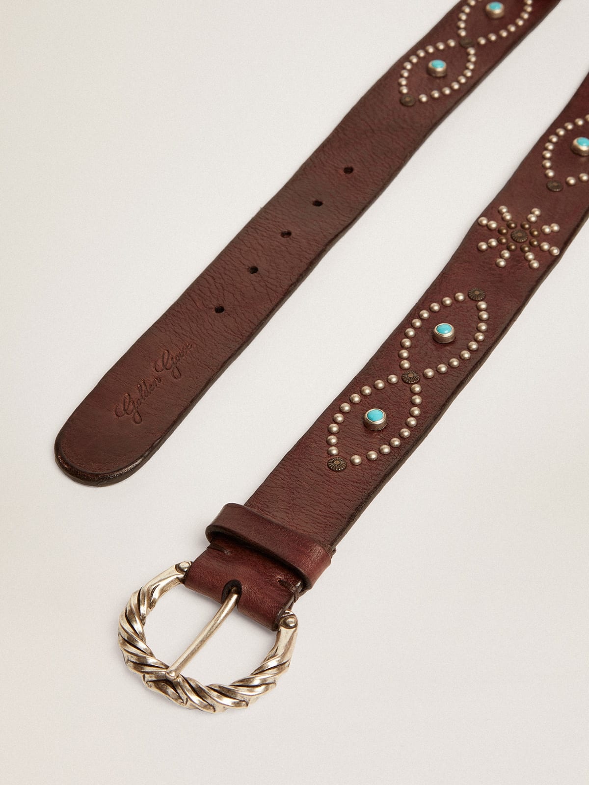 Women's belt in dark brown leather with colored studs - 2