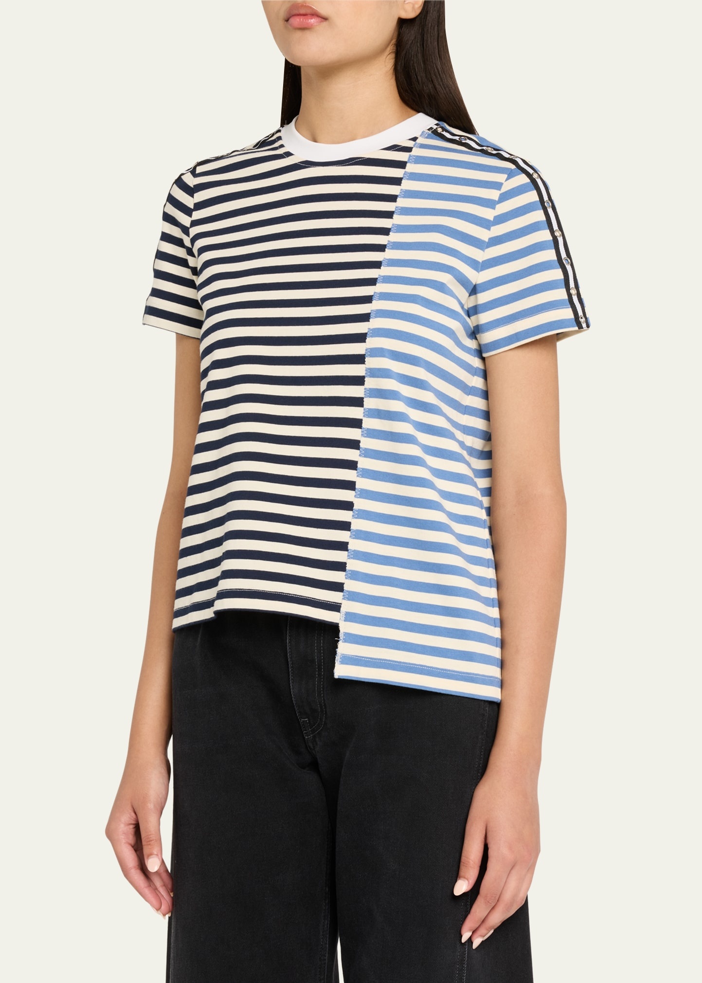 Stripe Patchwork Crewneck T-Shirt - 4
