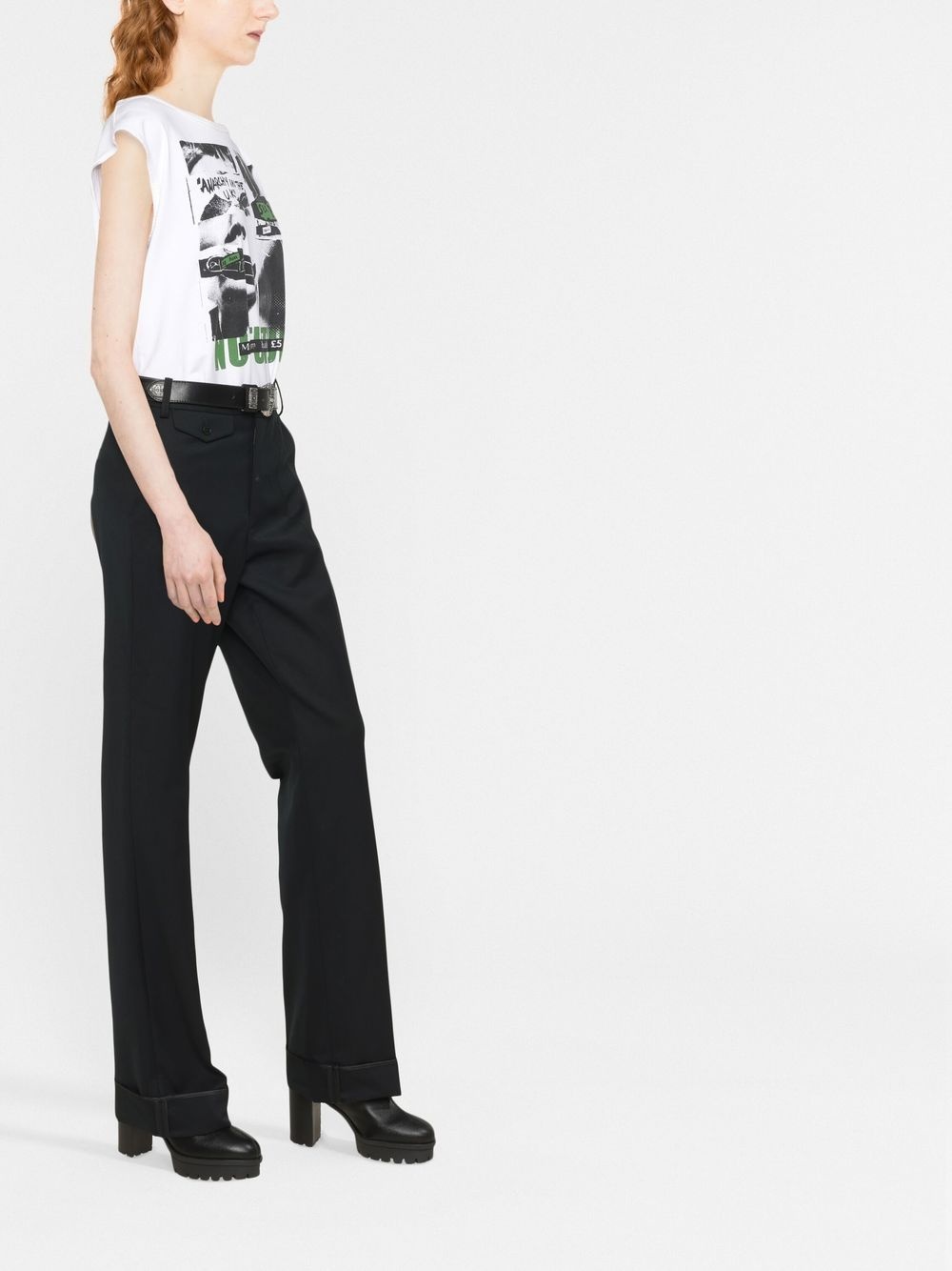 Poetia turn-up hem gabardine trousers - 4