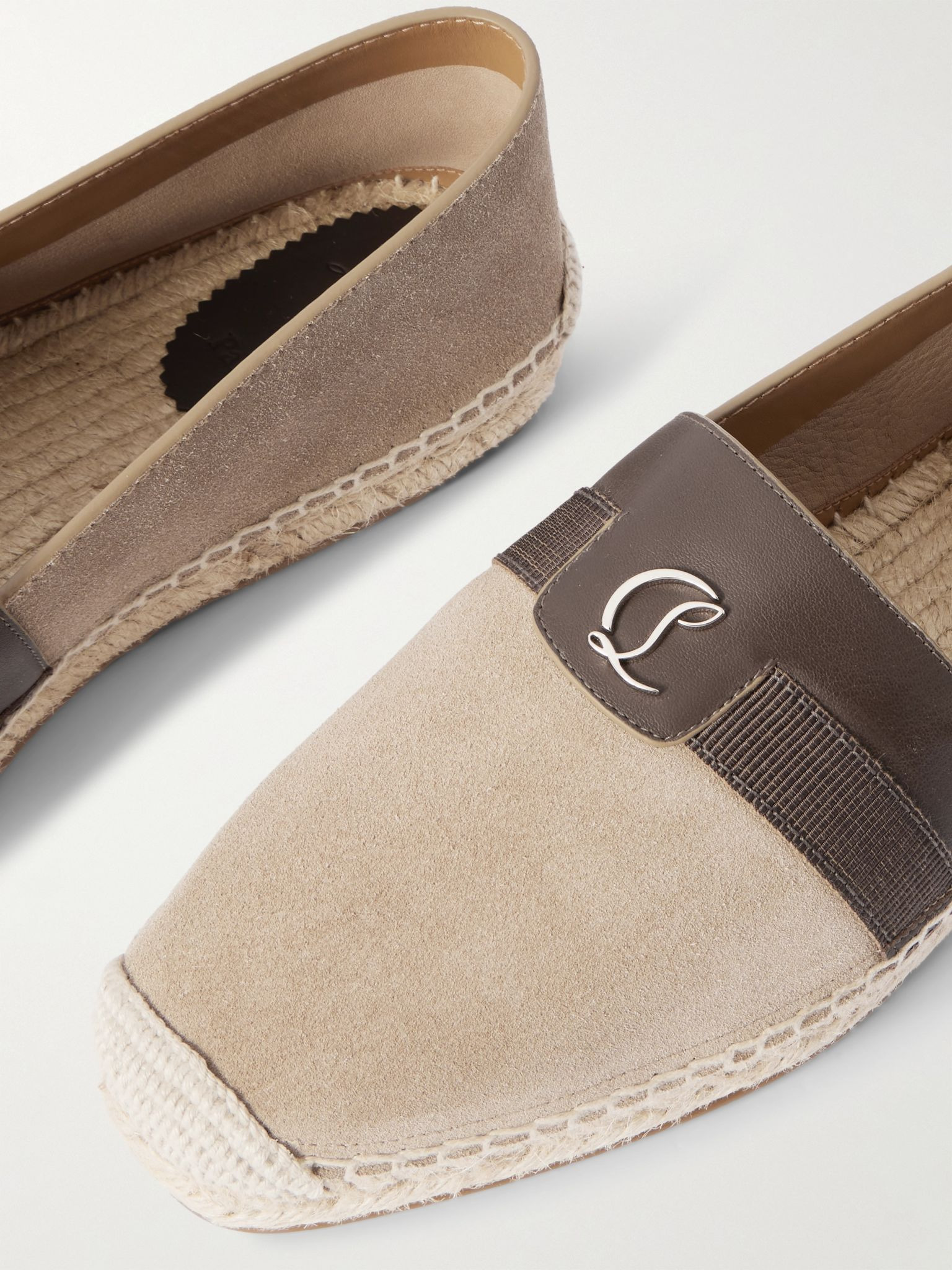 Alfarica Logo-Embellished Leather and Grosgrain-Trimmed Suede Espadrilles Beige - 5