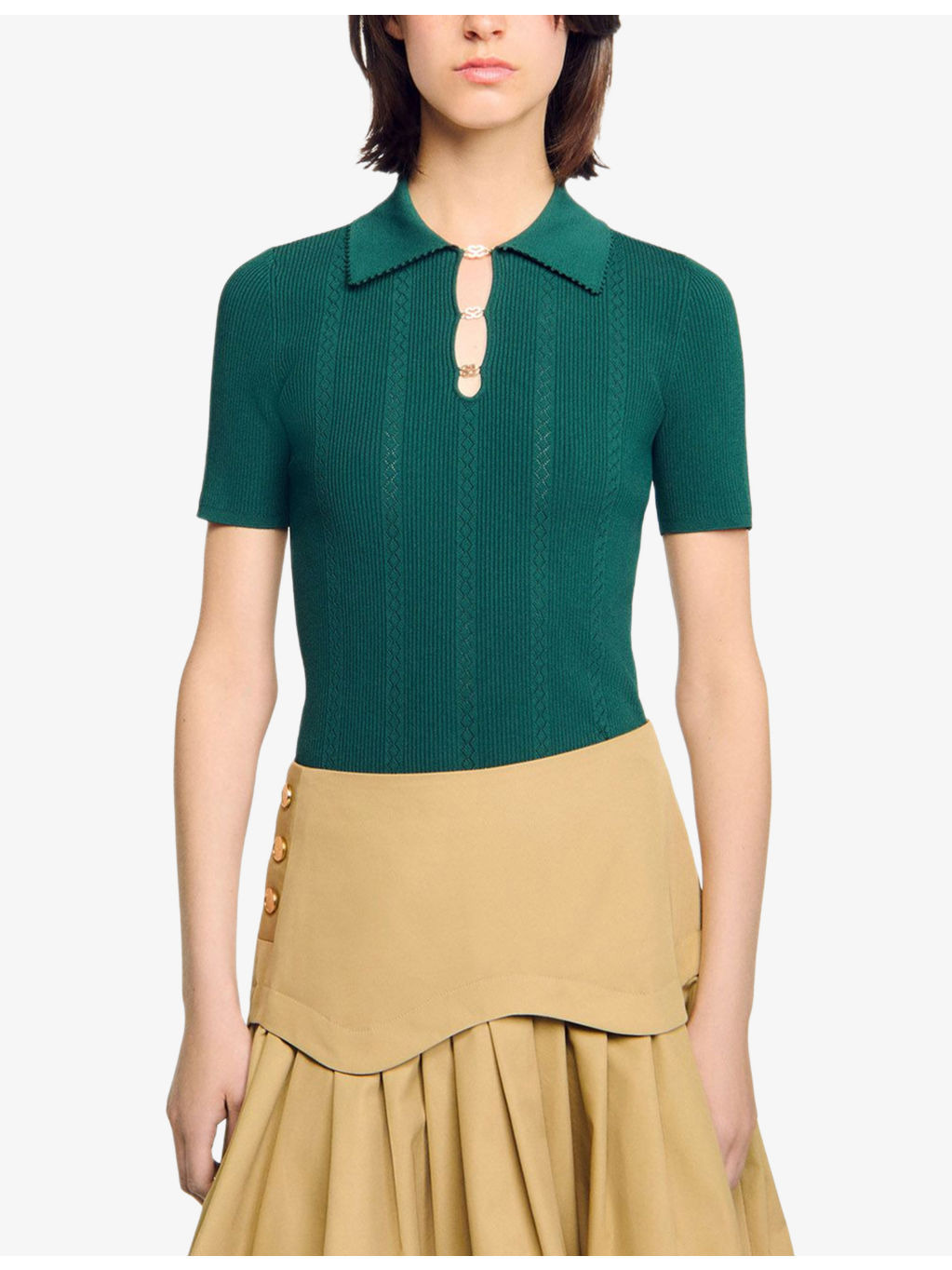 Short-Sleeve Knitted Polo Jumper - 3
