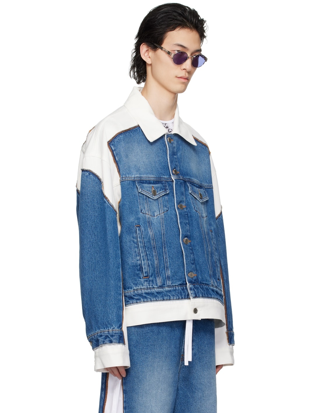 Blue & White 'The Trompe L'œil' Denim Jacket - 2