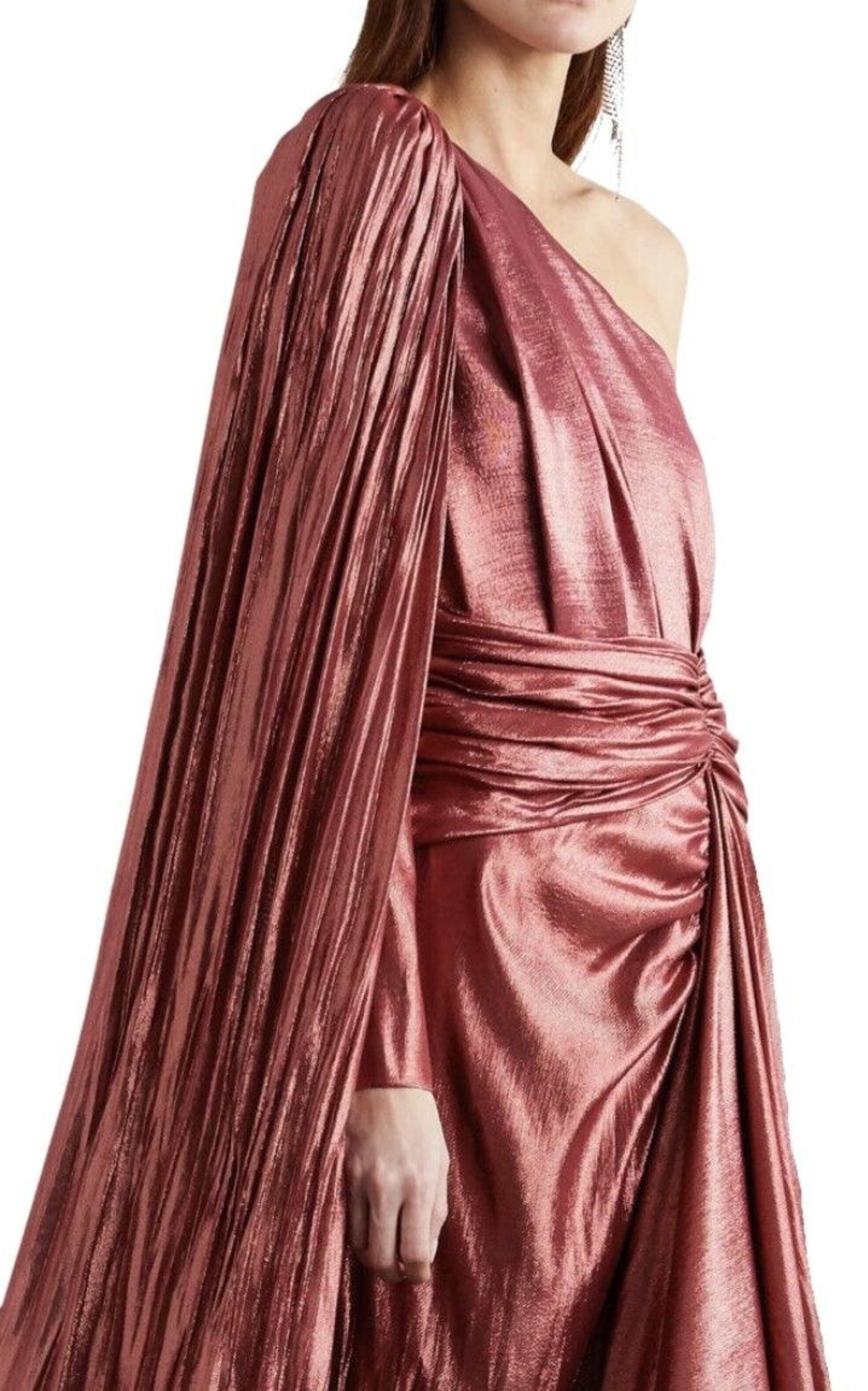 One Shoulder Asymmetric Lame Gown - 4