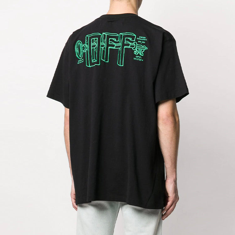 Men's Off-White C/O VIRGIL ABLOH Embroidered Logo Printing Short Sleeve Loose Version Black T-Shirt  - 4
