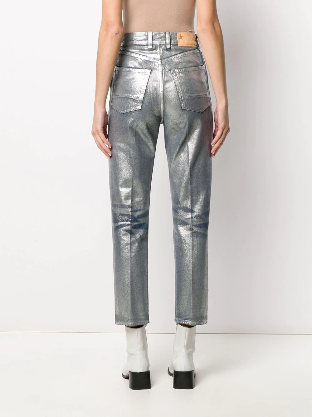 metallic high waisted cropped trousers - 4