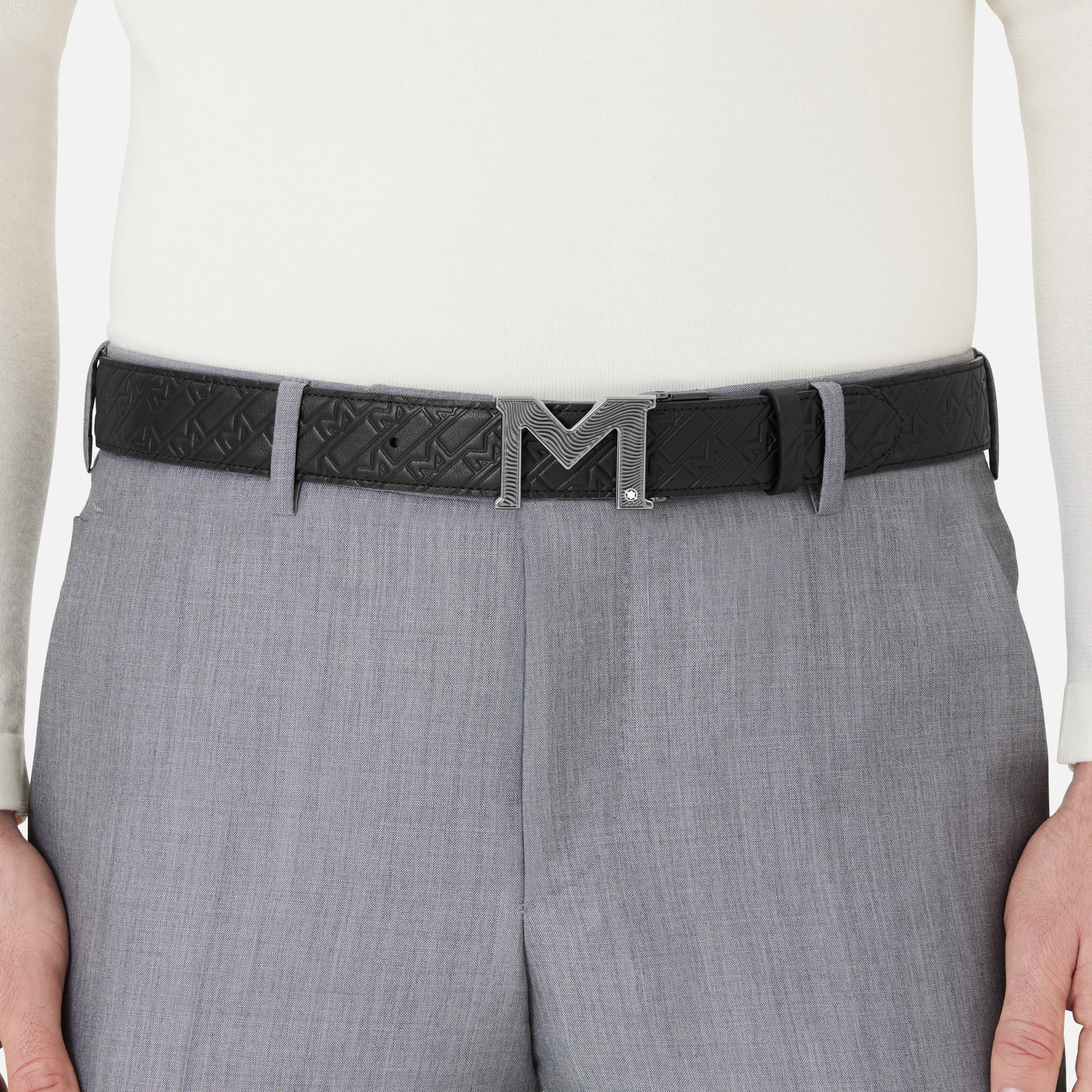 M buckle embossed black/plain black 35 mm reversible leather belt - 5
