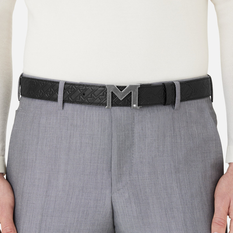 M buckle embossed black/plain black 35 mm reversible leather belt 5
