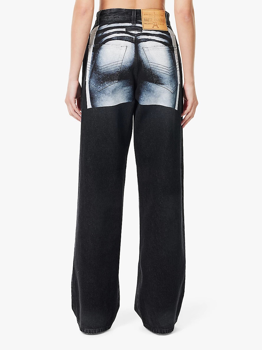 Body-print high-rise wide-leg denim jeans - 4