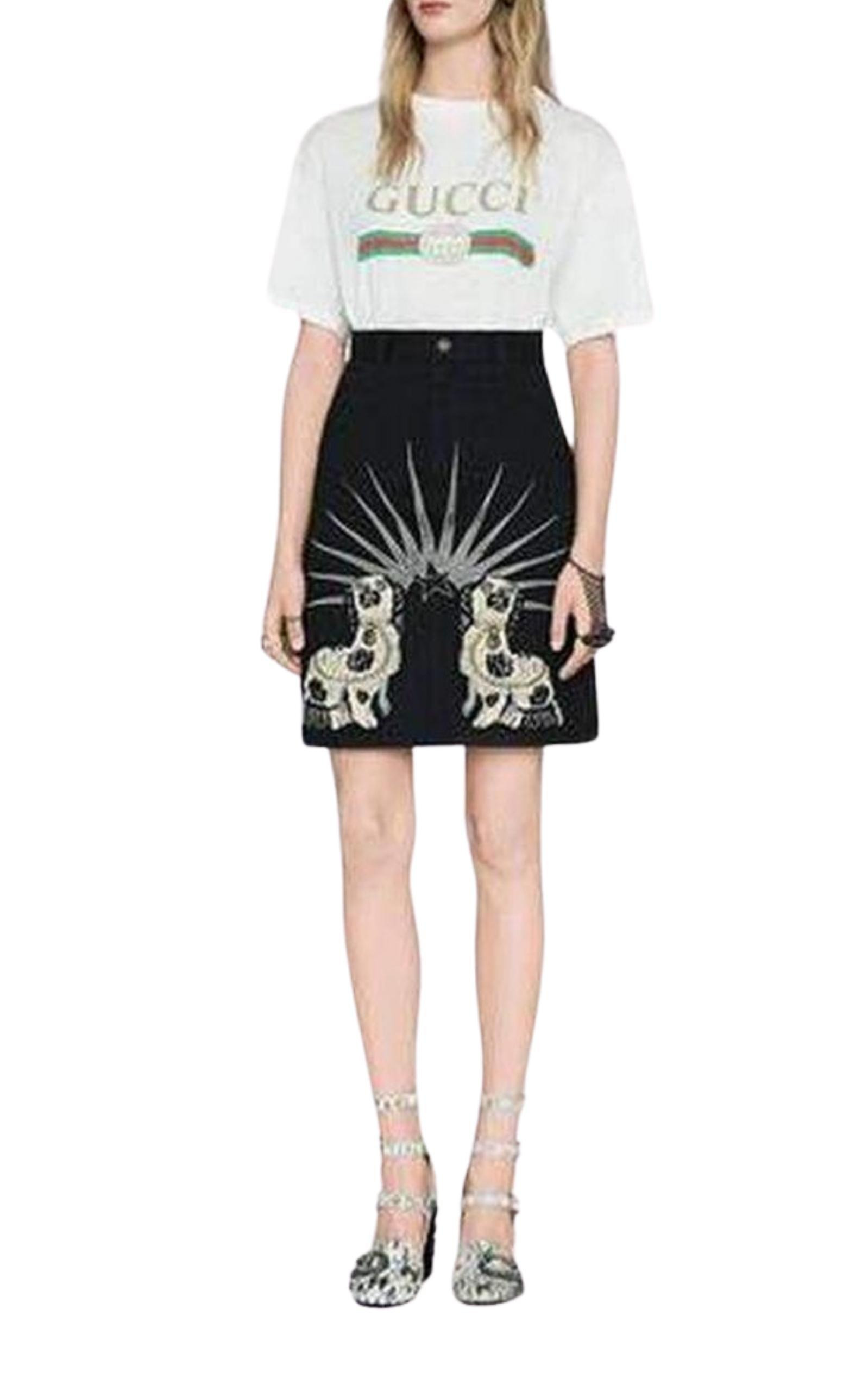 Embroidered Black Denim Mini Skirt - 2