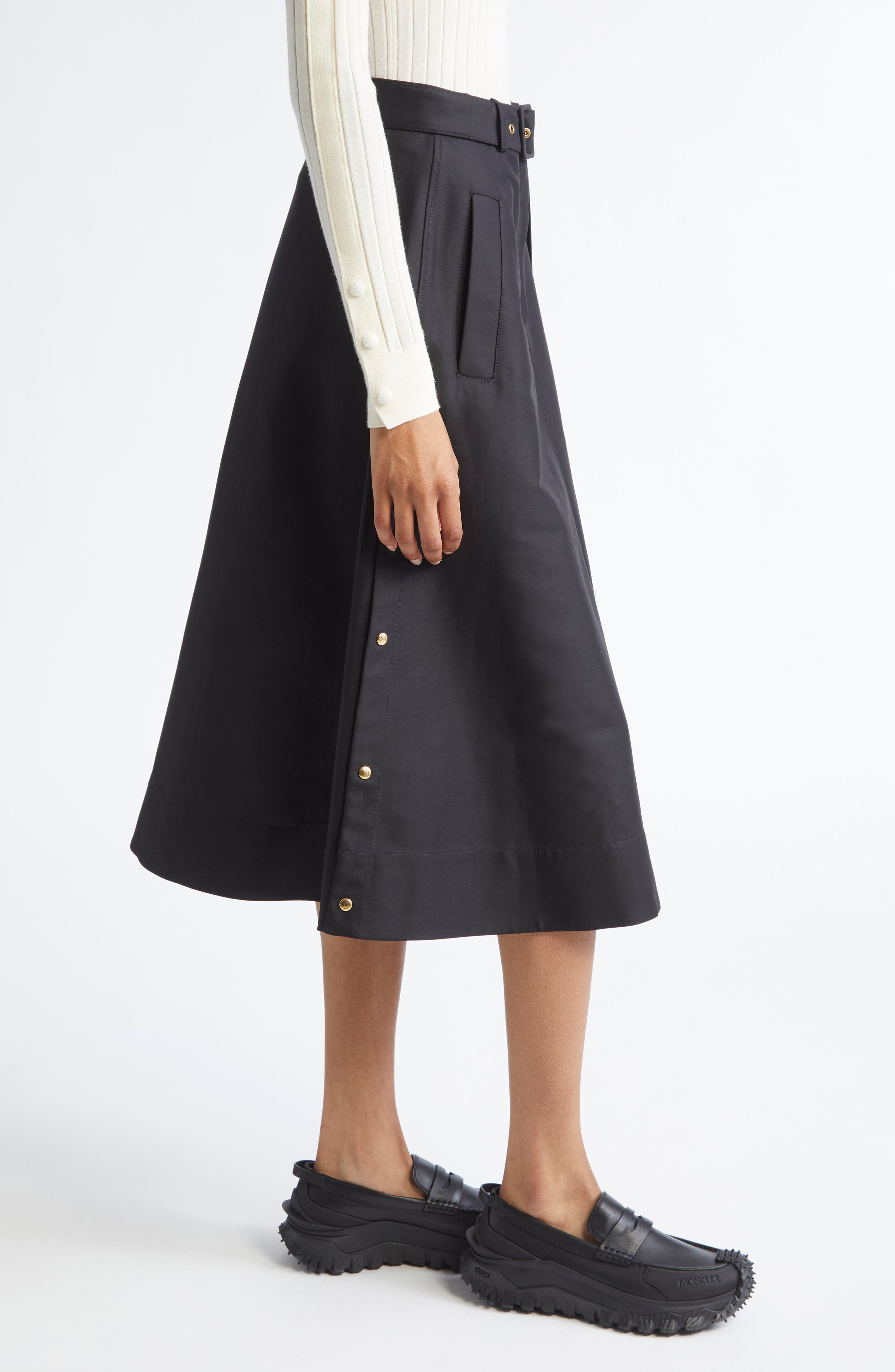 Moncler Belted A-Line Skirt in Black at Nordstrom - 4