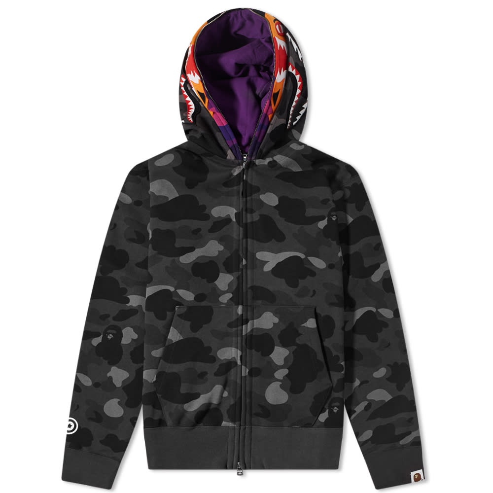 A Bathing Ape Colour Camo Tiger Shark Wide Full Zip Hoody - 1