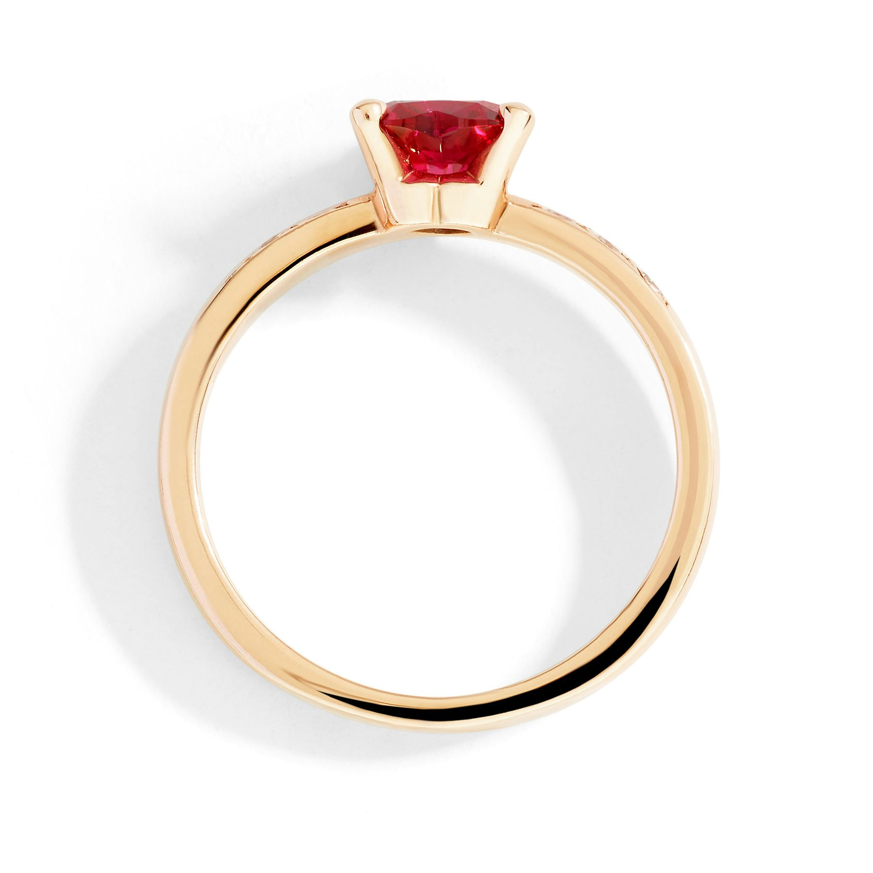 ROSE GOLD, SYNTHETIC RUBY & DIAMOND HEART RING - 2