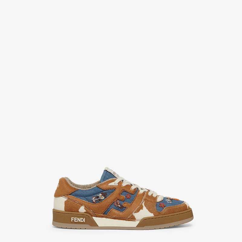 Fendi Match lace-up sneakers. Made of blue denim with all-over embroidery of multicolor beads. Detai 1