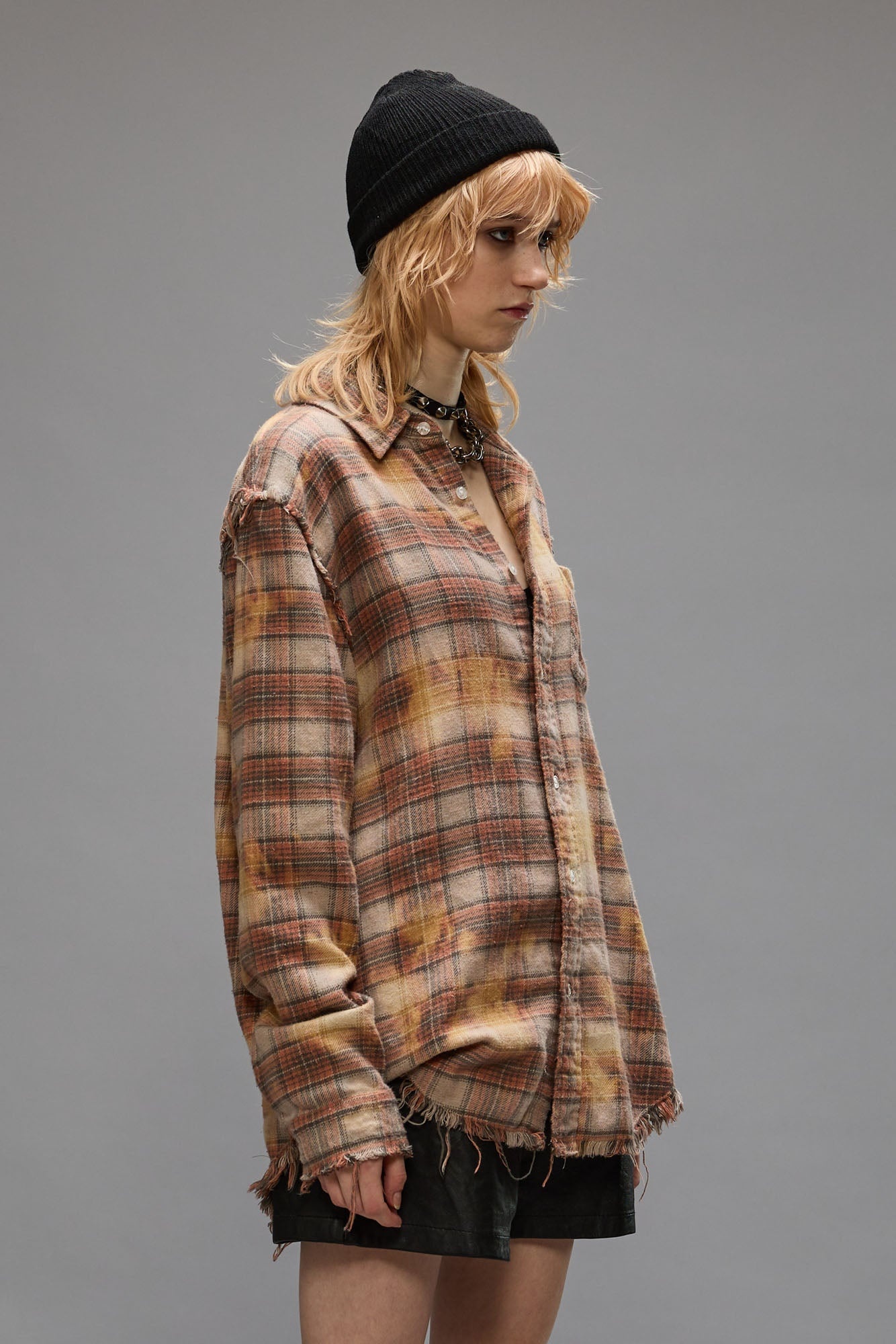 SHREDDED SEAM SHIRT - BLEACHED ORANGE PLAID - 1