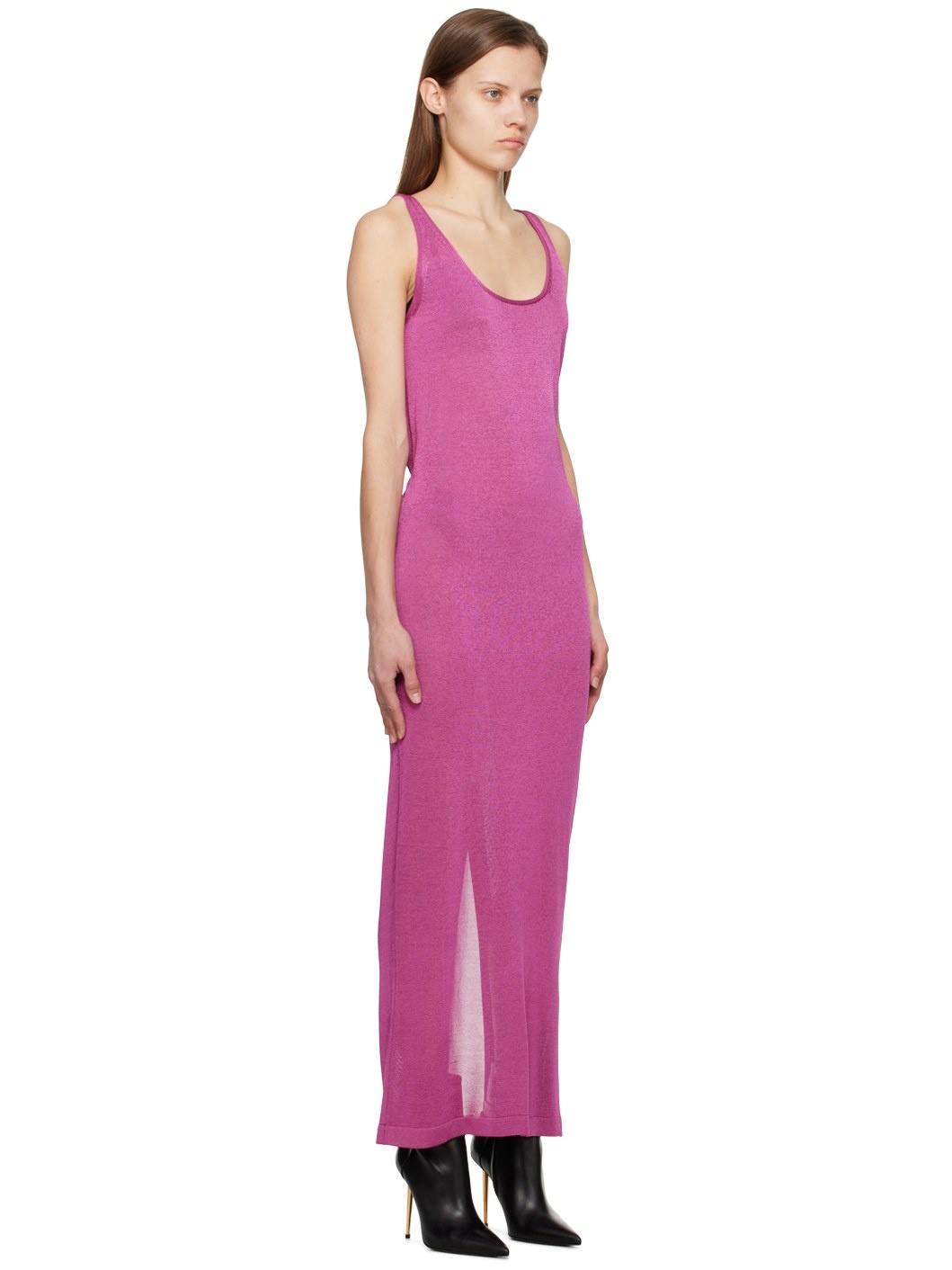 Pink Glossy Maxi Dress - 2