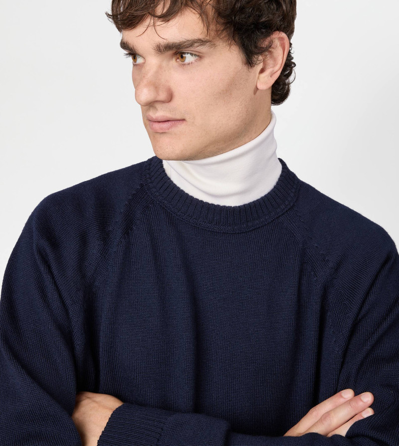ROUND-NECK PULLOVER IN MERINO WOOL - BLUE 5