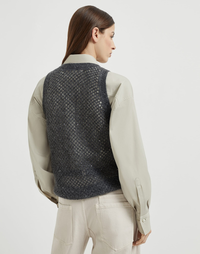 Brunello Cucinelli Mohair, cotton and wool dazzling mesh knit top outlook