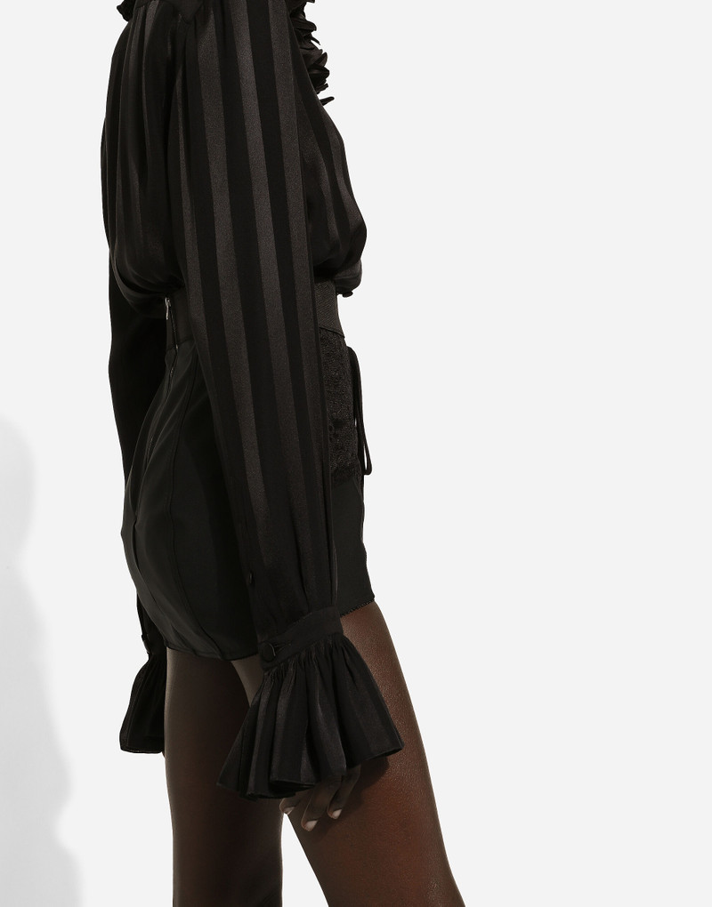 Silk jacquard shirt with pleated cuffs and collar 6