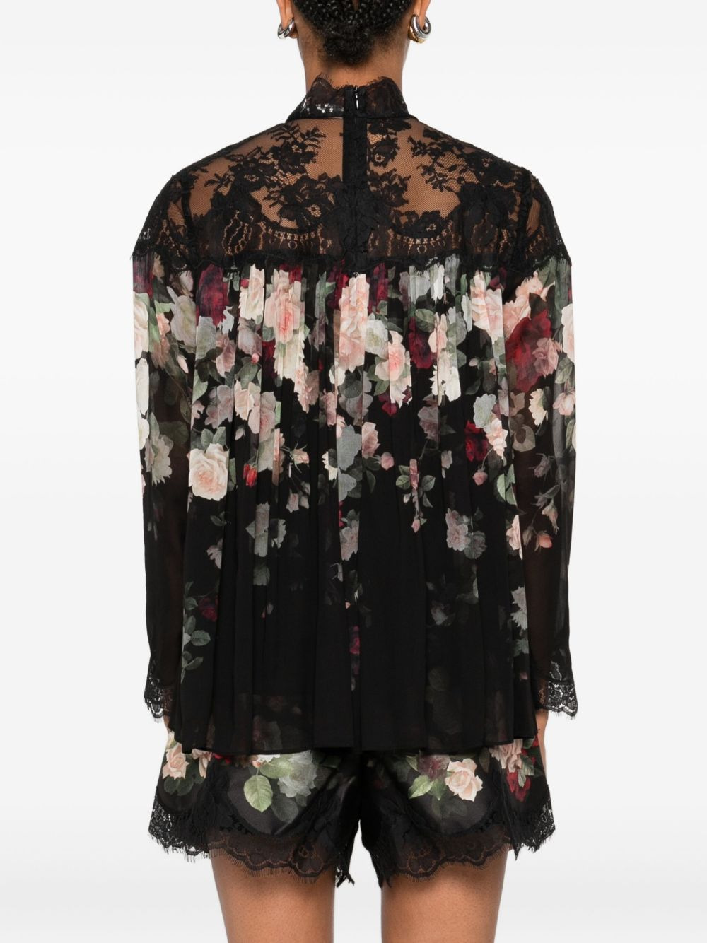 lace-trimmed floral blouse - 4