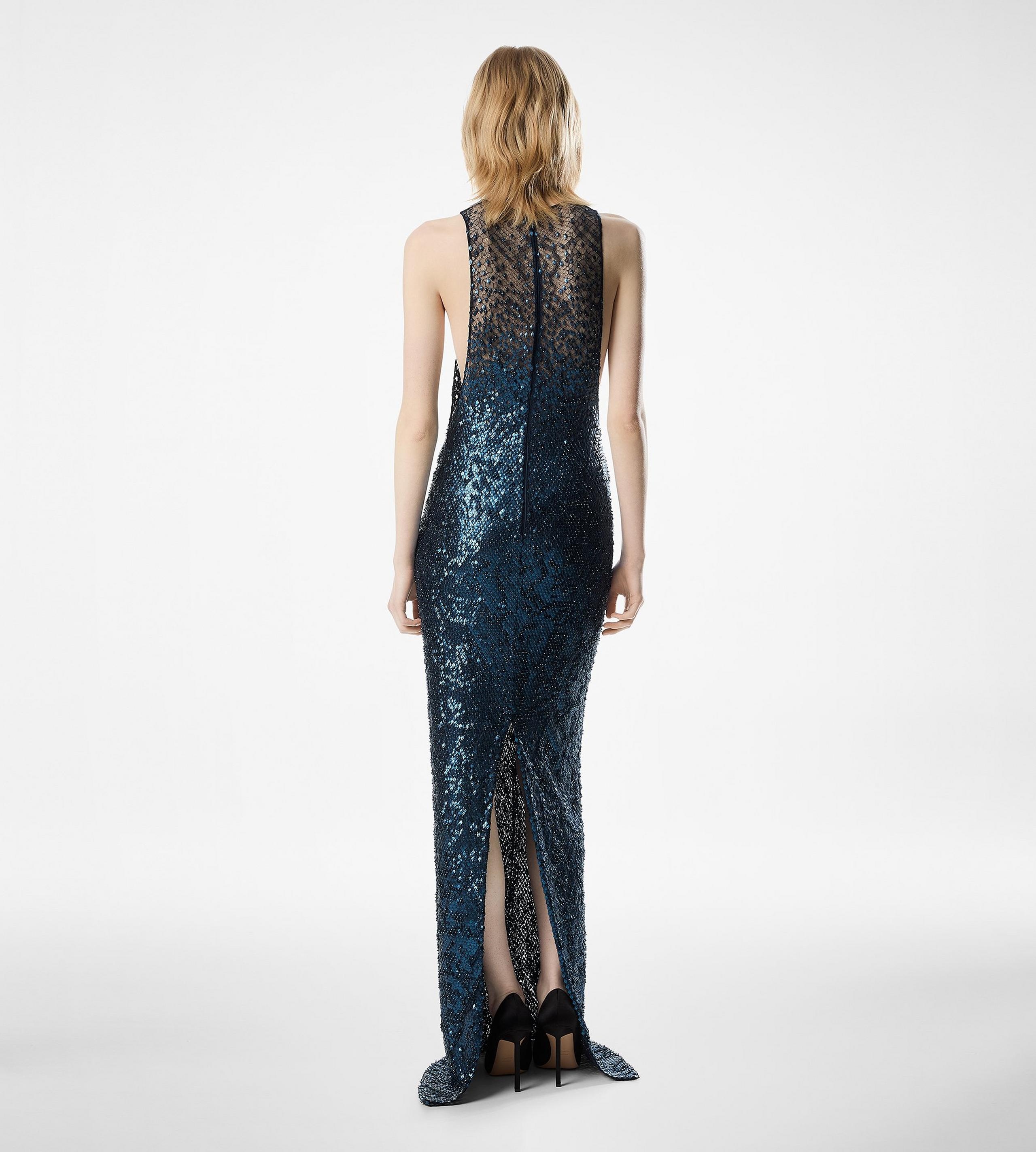 SLEEVELESS EMBROIDERED SNAKE EFFECT EVENING DRESS - 4