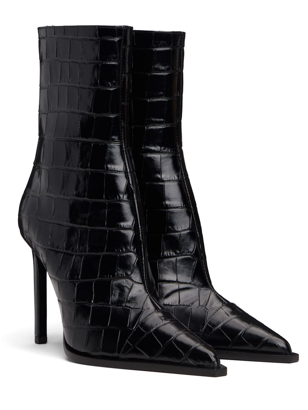 Black Croc 'MA' Stiletto Boots - 4
