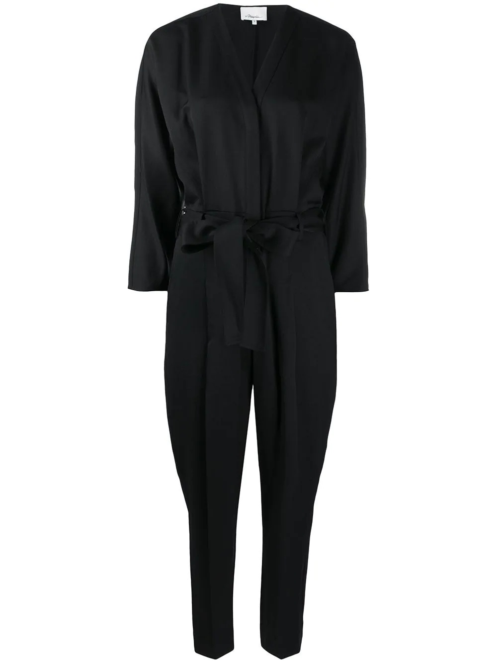 3/4 SLV WOOL MENSWEAR BELTED JUMPSUIT - 1