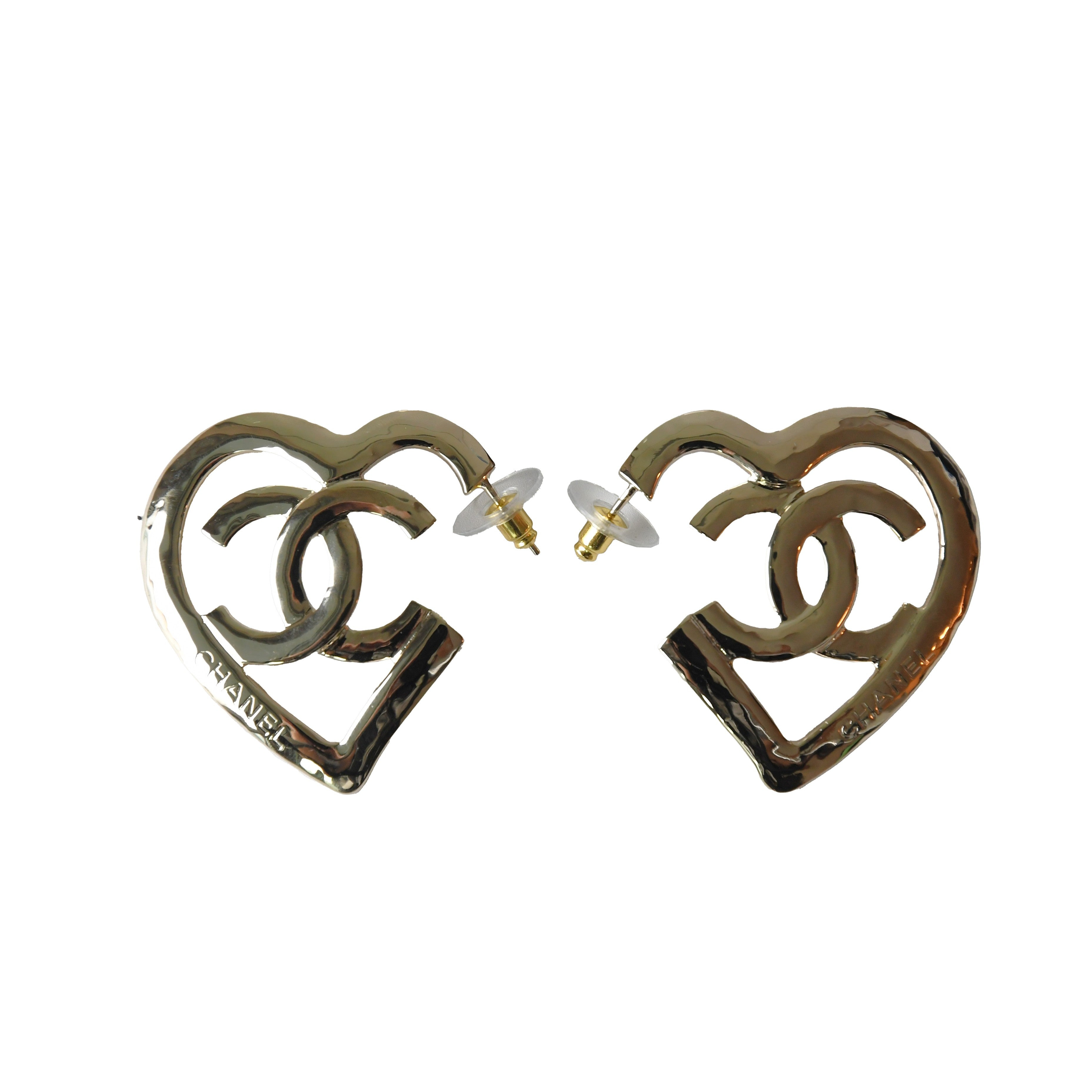 Chanel CC Heart Metal Coco In Love Hoop Earrings Gold - 2