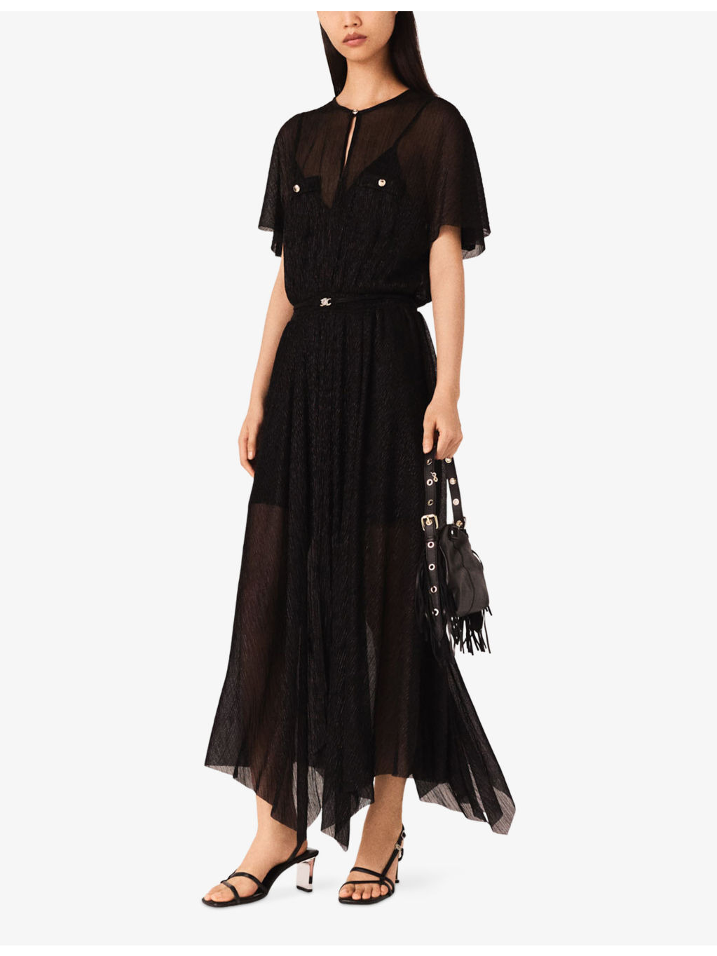 Metallic Belted-Waist Woven Maxi Dress - 2