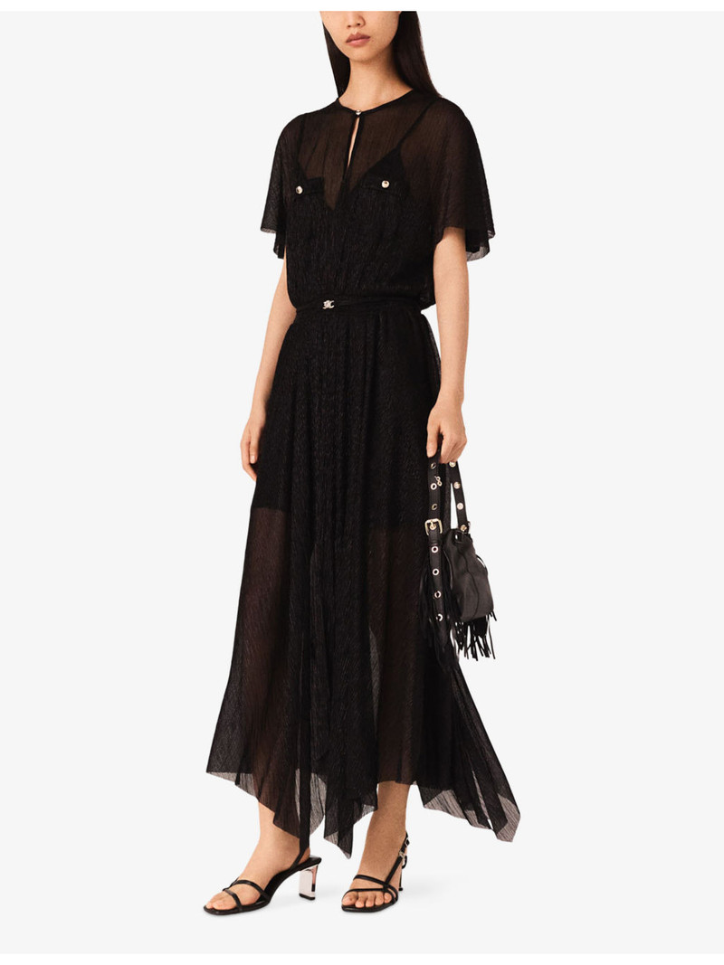 maje Metallic Belted-Waist Woven Maxi Dress outlook