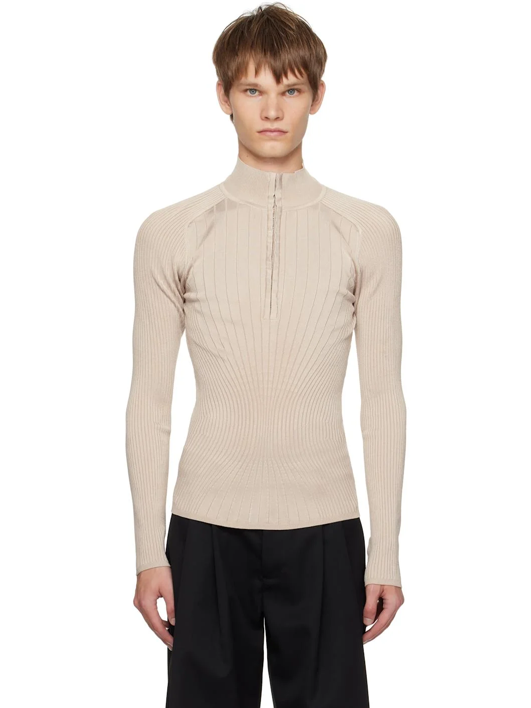 Gray Hook-And-Eye Ribbed Top - 1