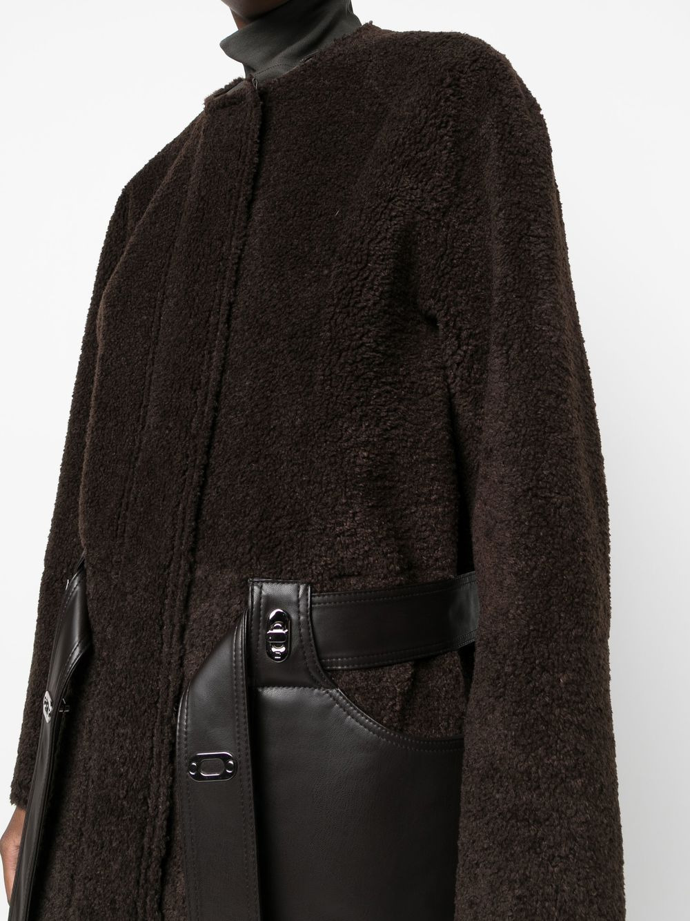 faux-leather zip-up coat - 5