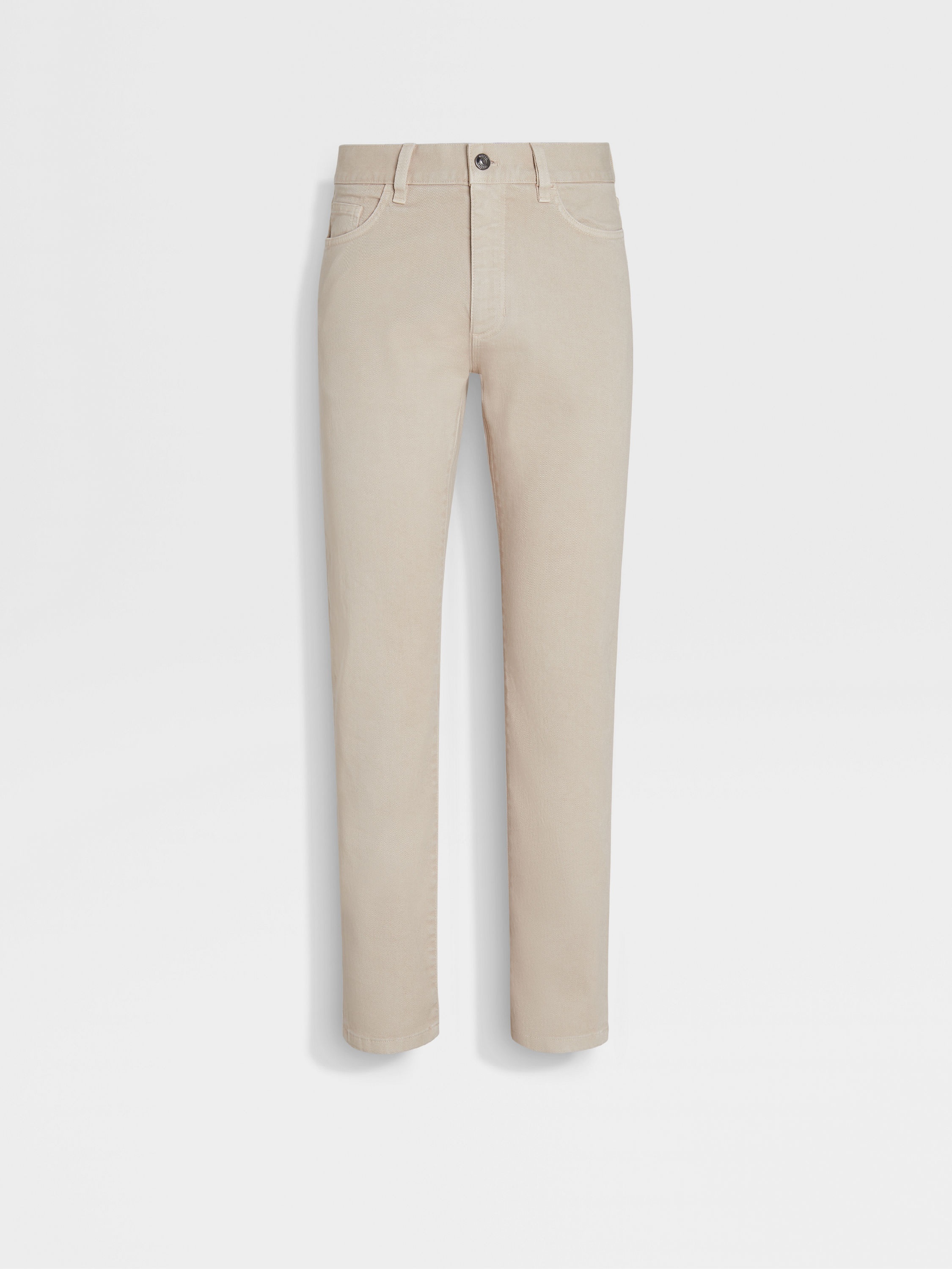 LIGHT BEIGE STRETCH COTTON ROCCIA JEANS - 1