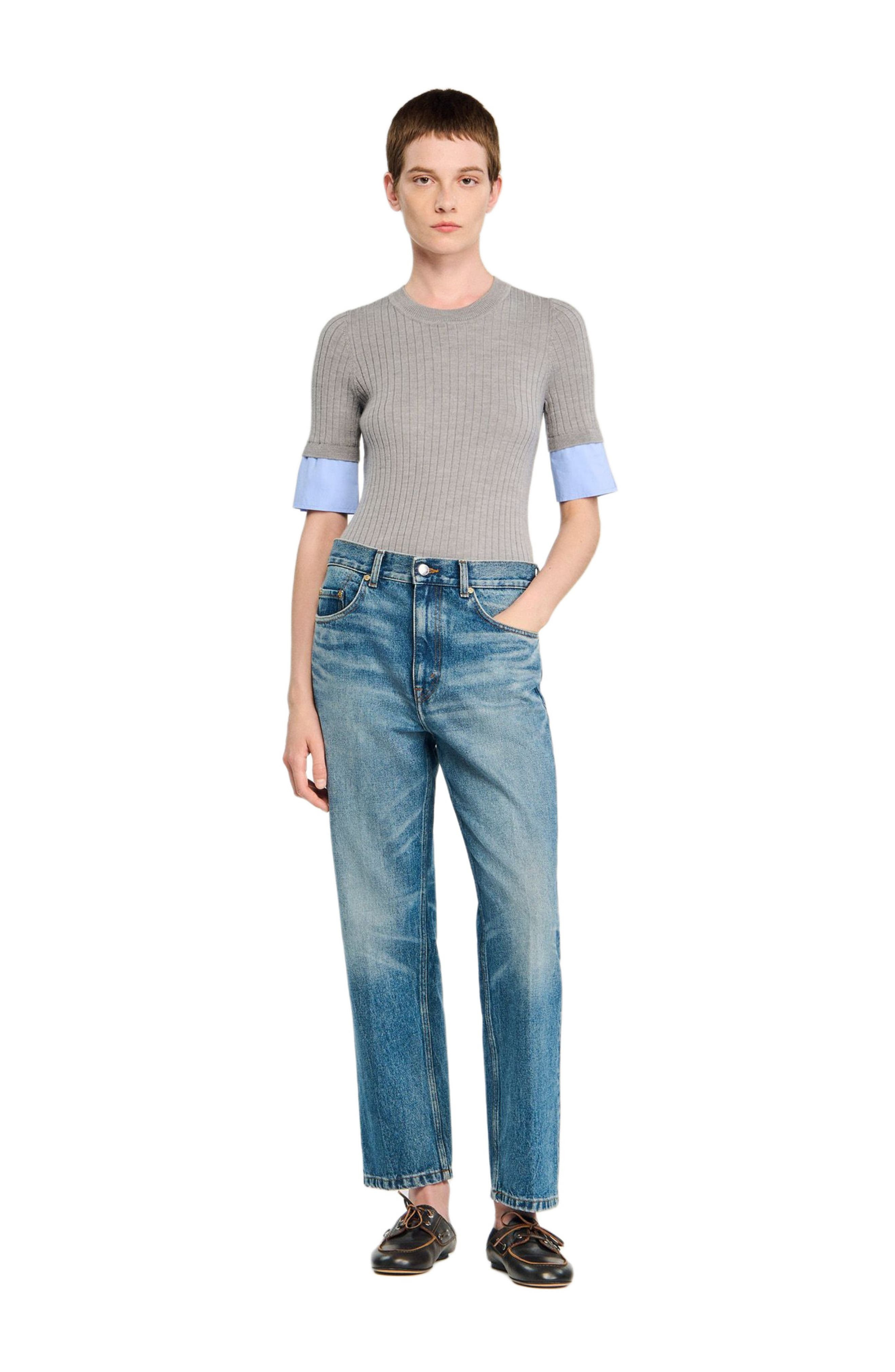 SANDRO Sweater with contrast short sleeves in Grey at Nordstrom - 6
