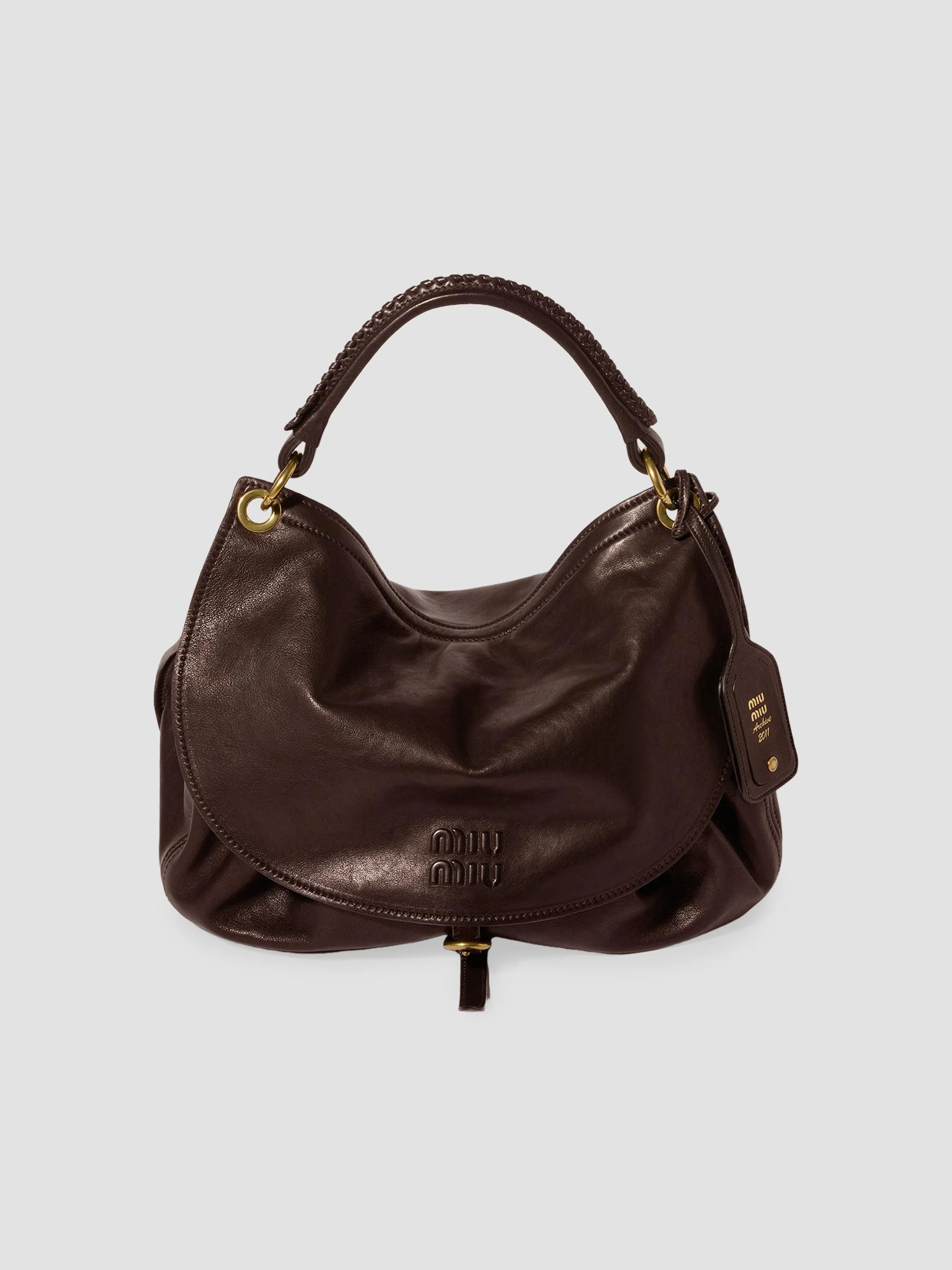 Women's Leather Hobo Bag - Dark Brown - 1