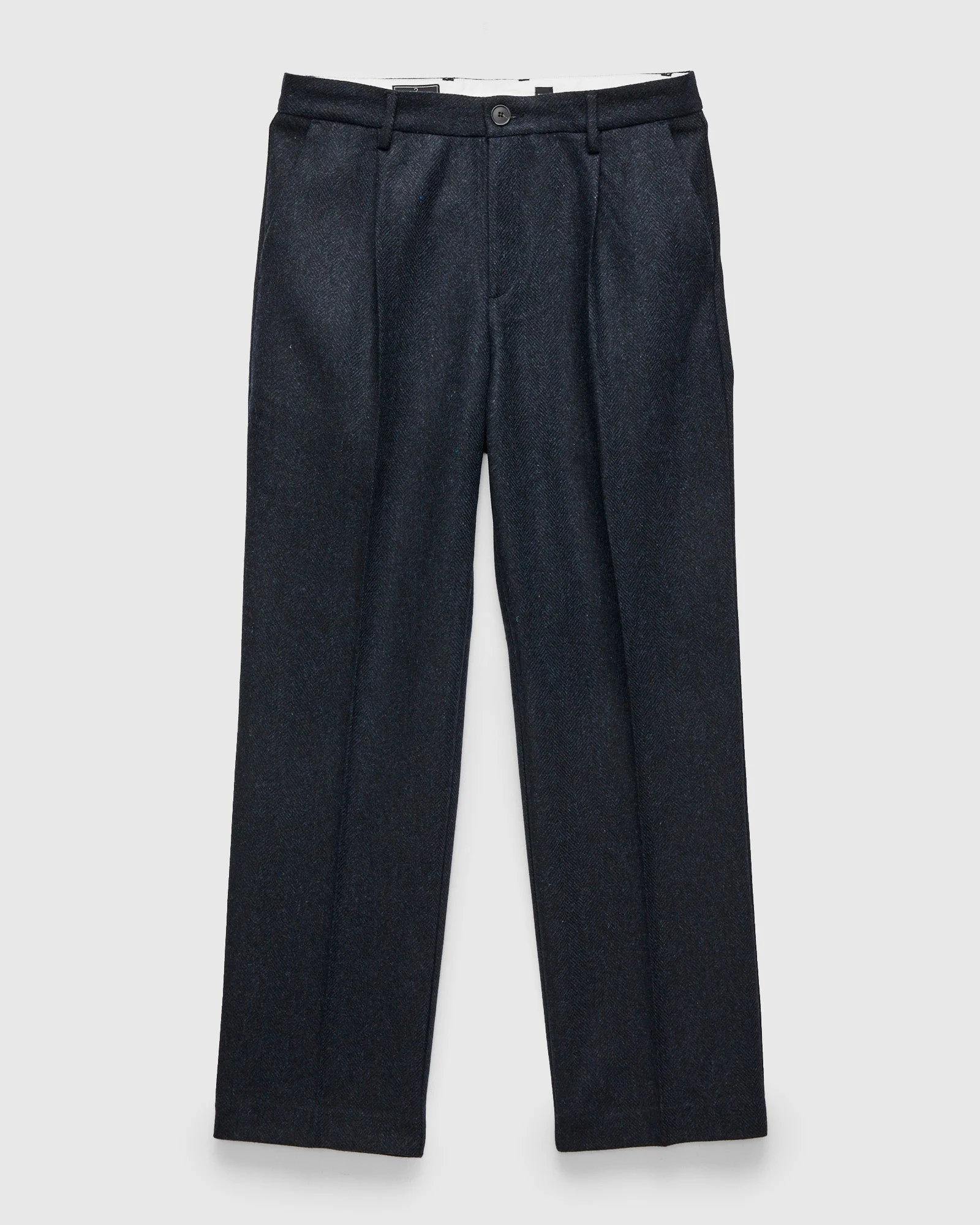 Herringbone Single Pleat Trousers in Navy - 1
