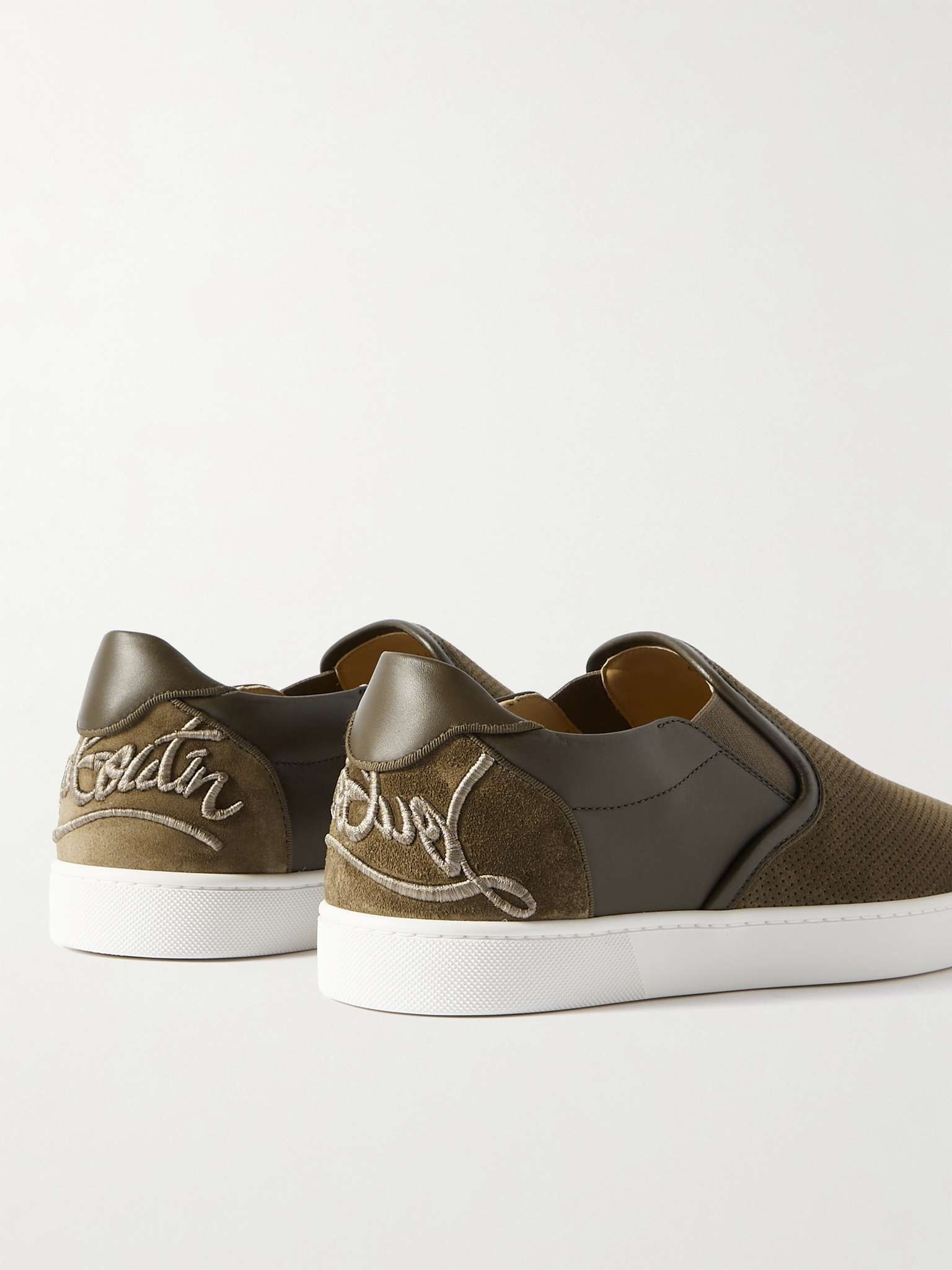 Fun Sailor Leather-Trimmed Perforated Suede Slip-On Sneakers - 5