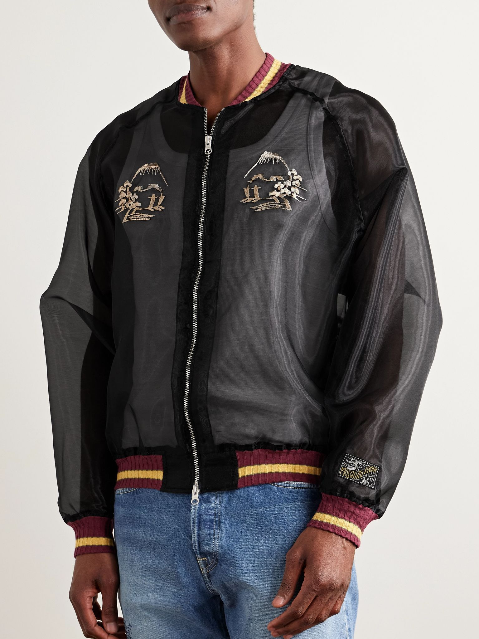 Souvenir Embroidered Organza Bomber Jacket Black - 3