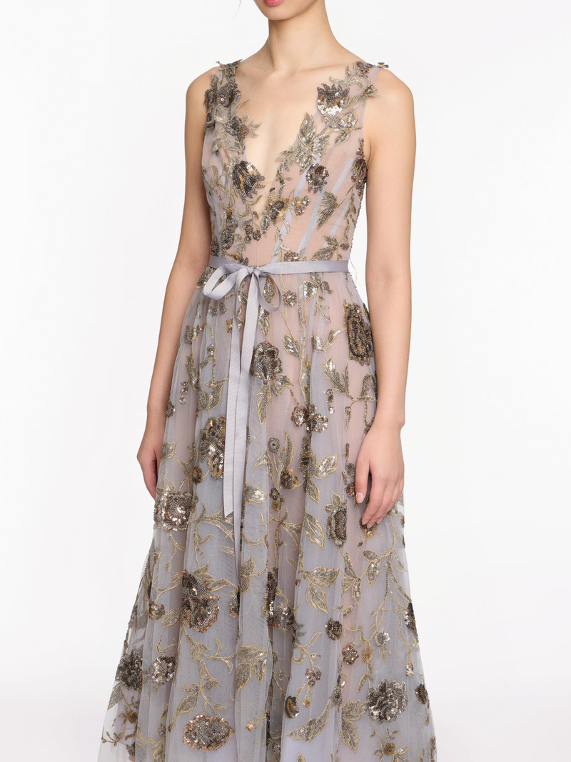 SLEEVELESS EMBROIDERED TULLE MIDI DRESS 4