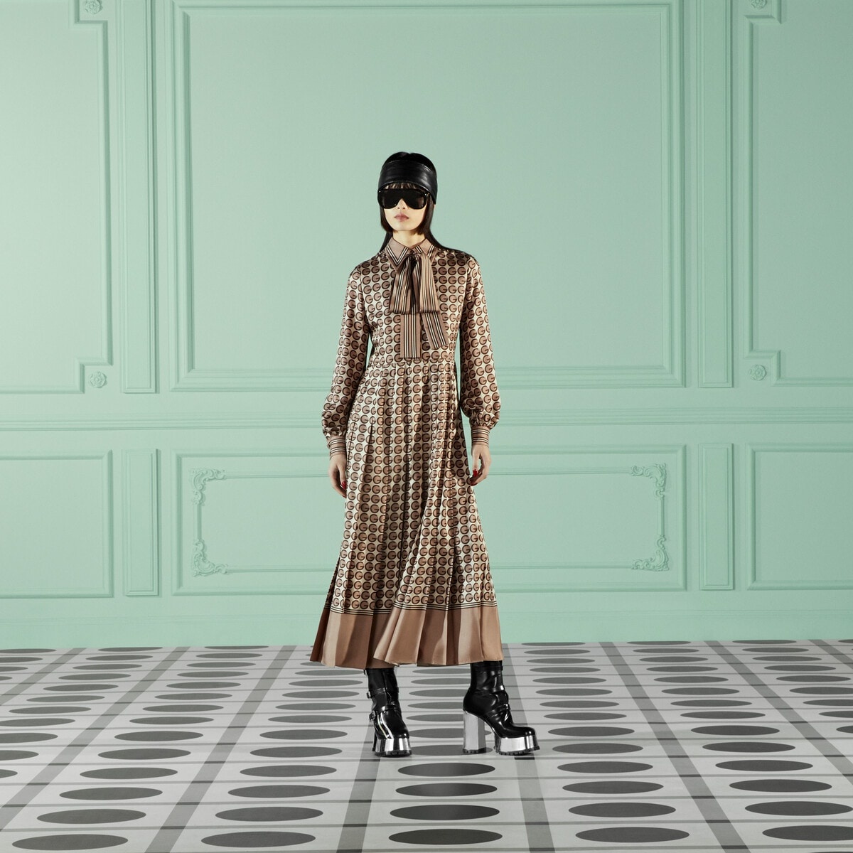 Round G print silk dress - 6