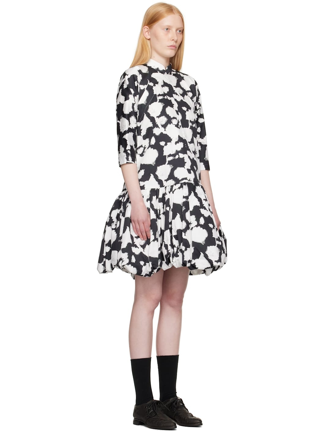 Black & White Cotton Satin Midi Dress - 2