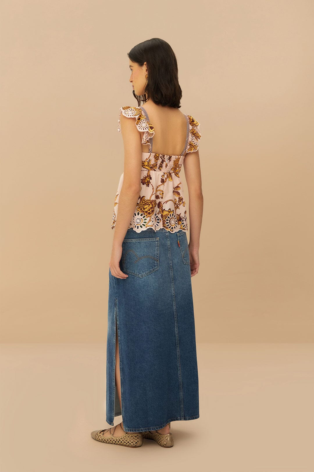 Denim Side Slit Maxi Skirt - 4