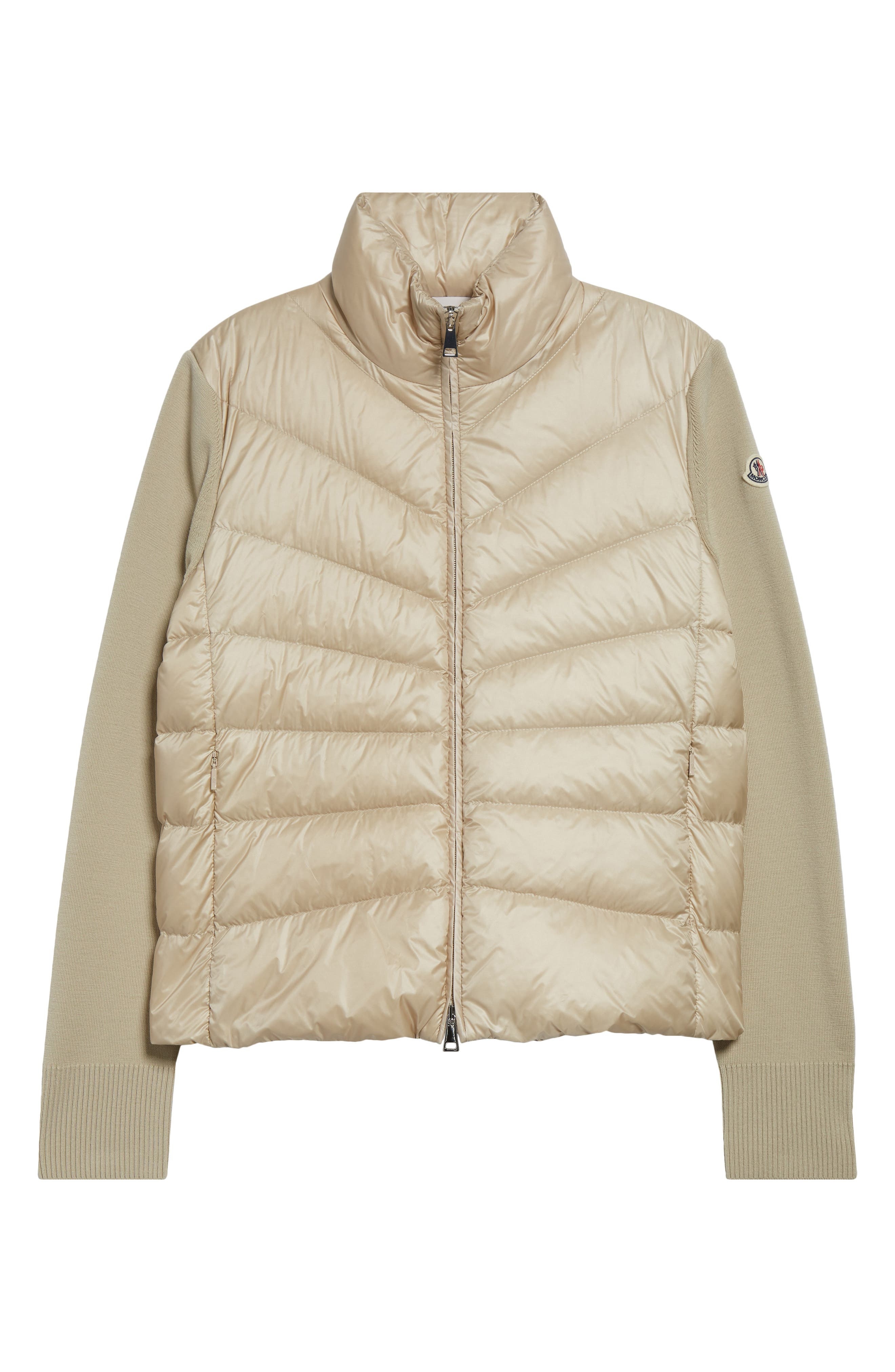 Moncler Wool Knit & Down Cardigan in Golden Sand at Nordstrom - 5