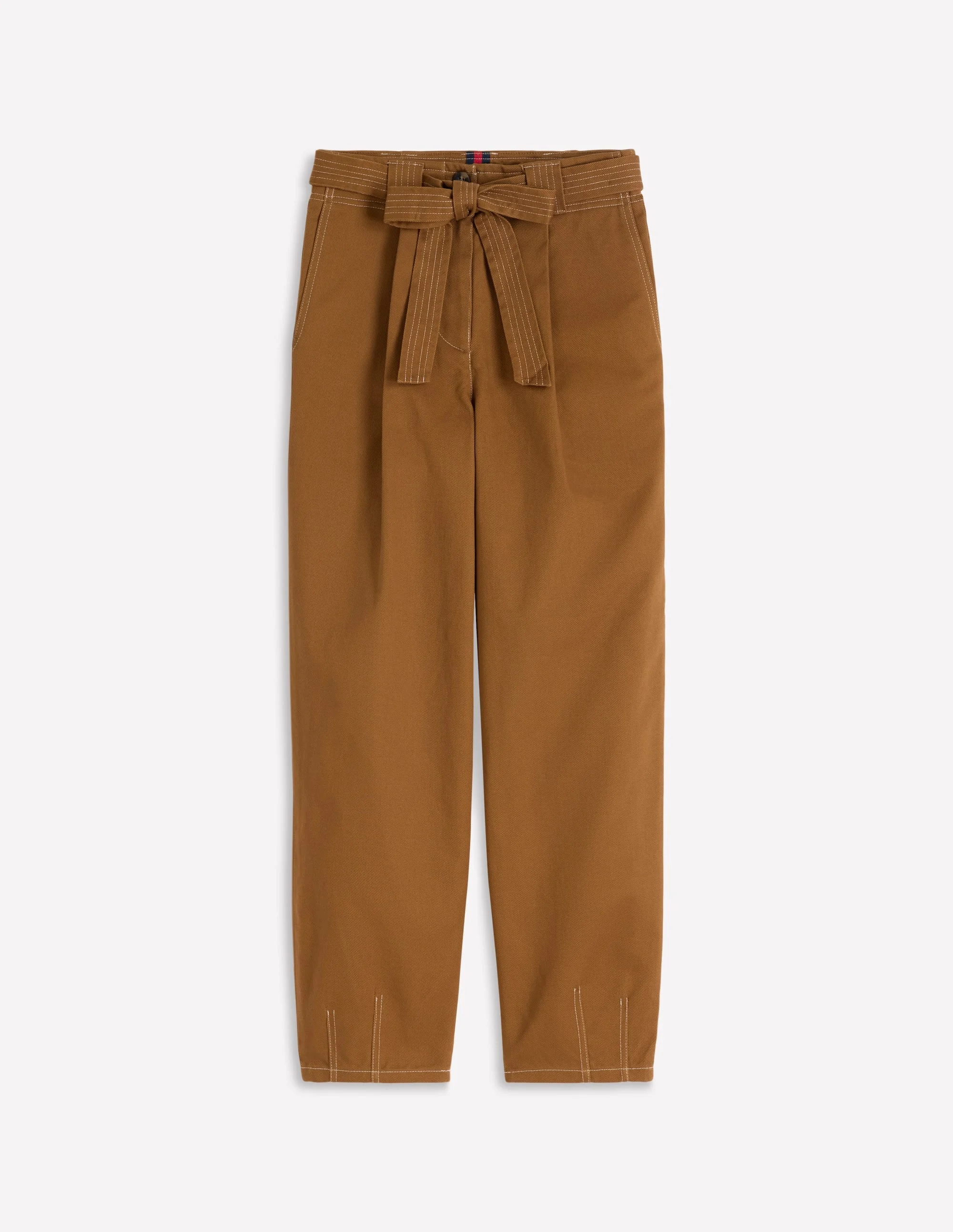 Belted Barrel Leg Pants-GINGERBREAD - 1