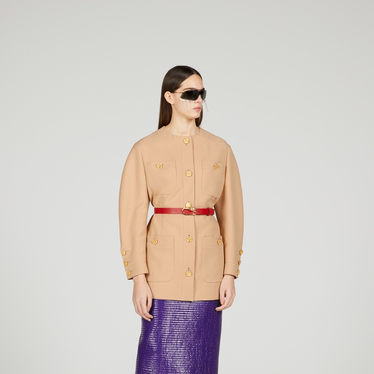 Belted crêpe wool-silk jacket - 7